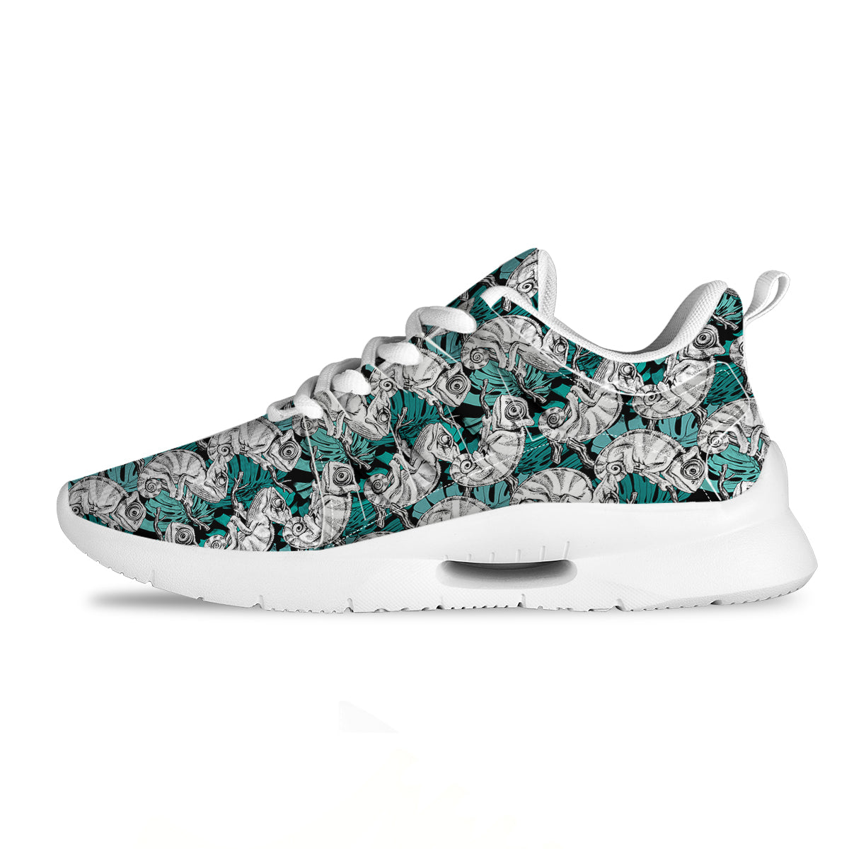 Drawing Chameleon And Monstera Leaf Print Pattern Tennis Shoes-grizzshop