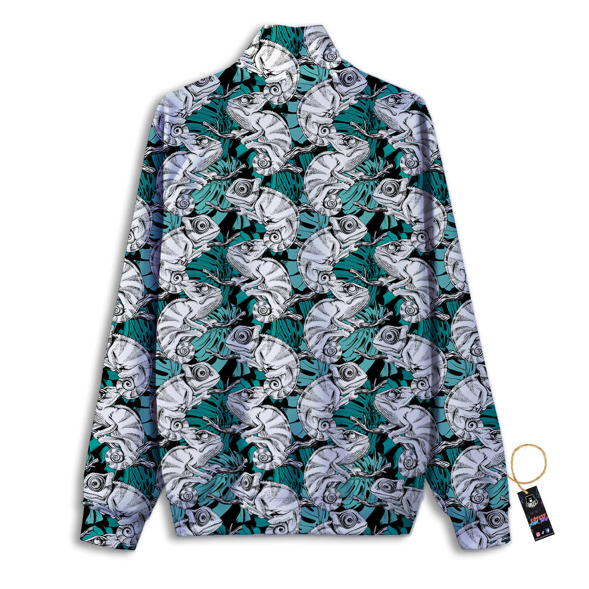 Drawing Chameleon And Monstera Leaf Print Pattern Track Jacket-grizzshop