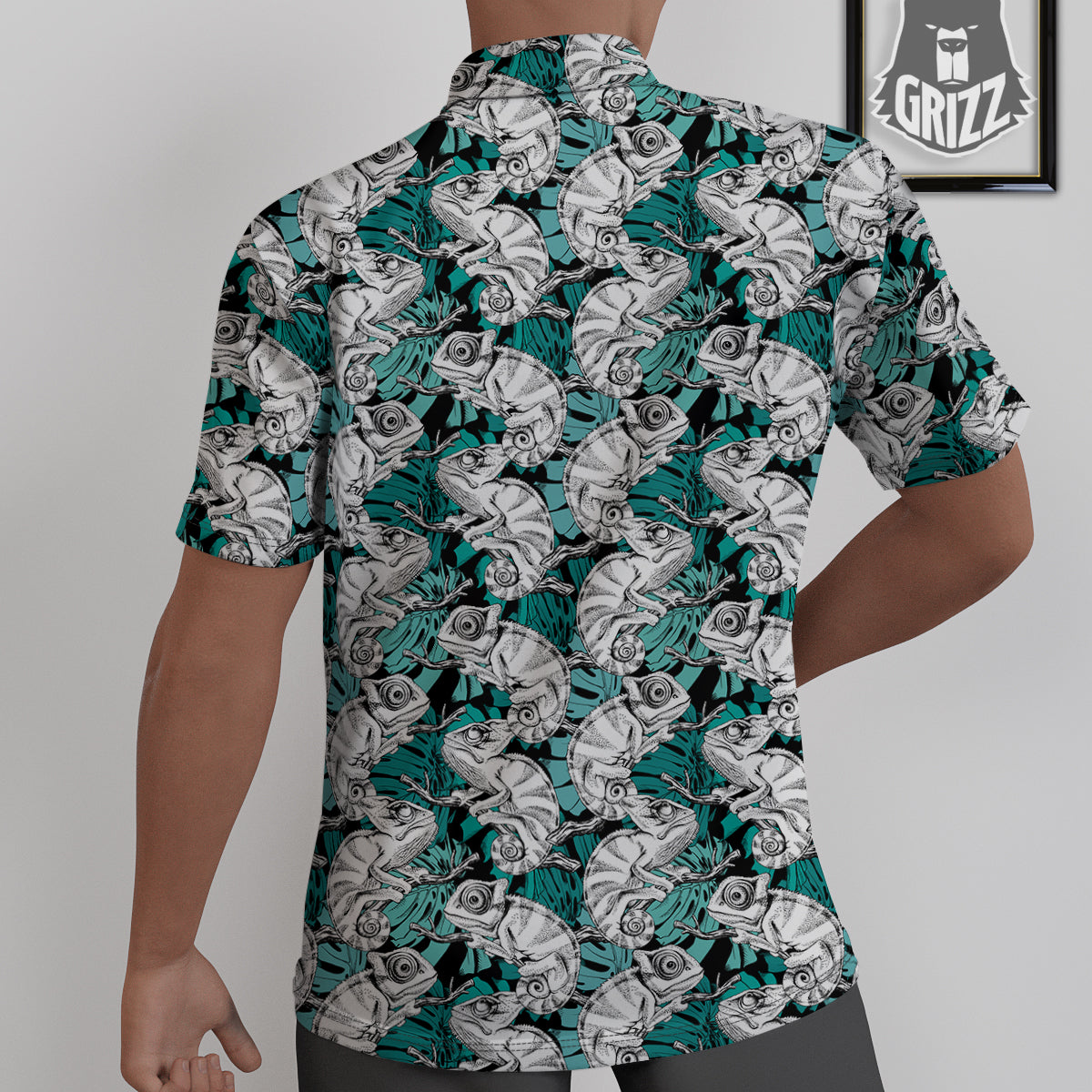Drawing Chameleon And Monstera Leaf Print Pattern Untucked Shirts-grizzshop
