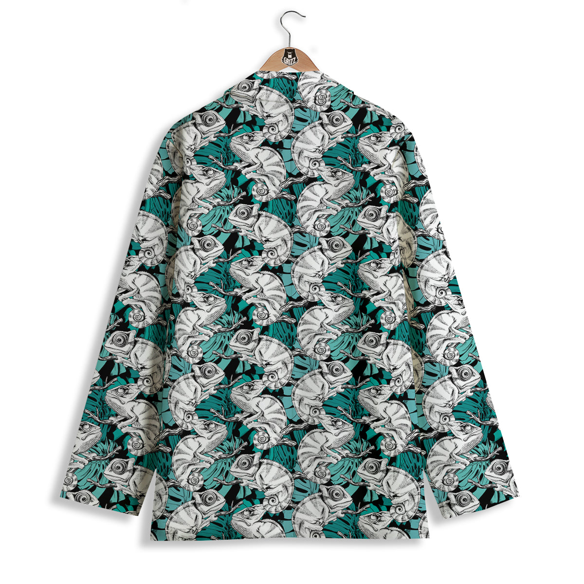 Drawing Chameleon And Monstera Leaf Print Pattern Women's Blazer-grizzshop