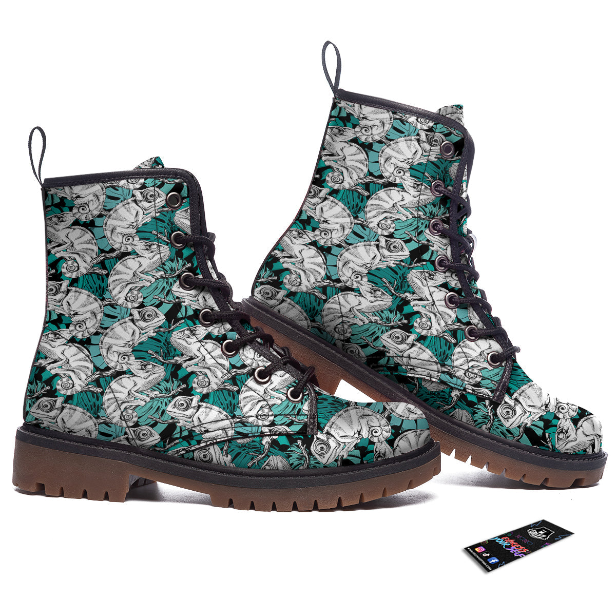 Drawing Chameleon And Monstera Leaf Print Pattern Work Boots-grizzshop