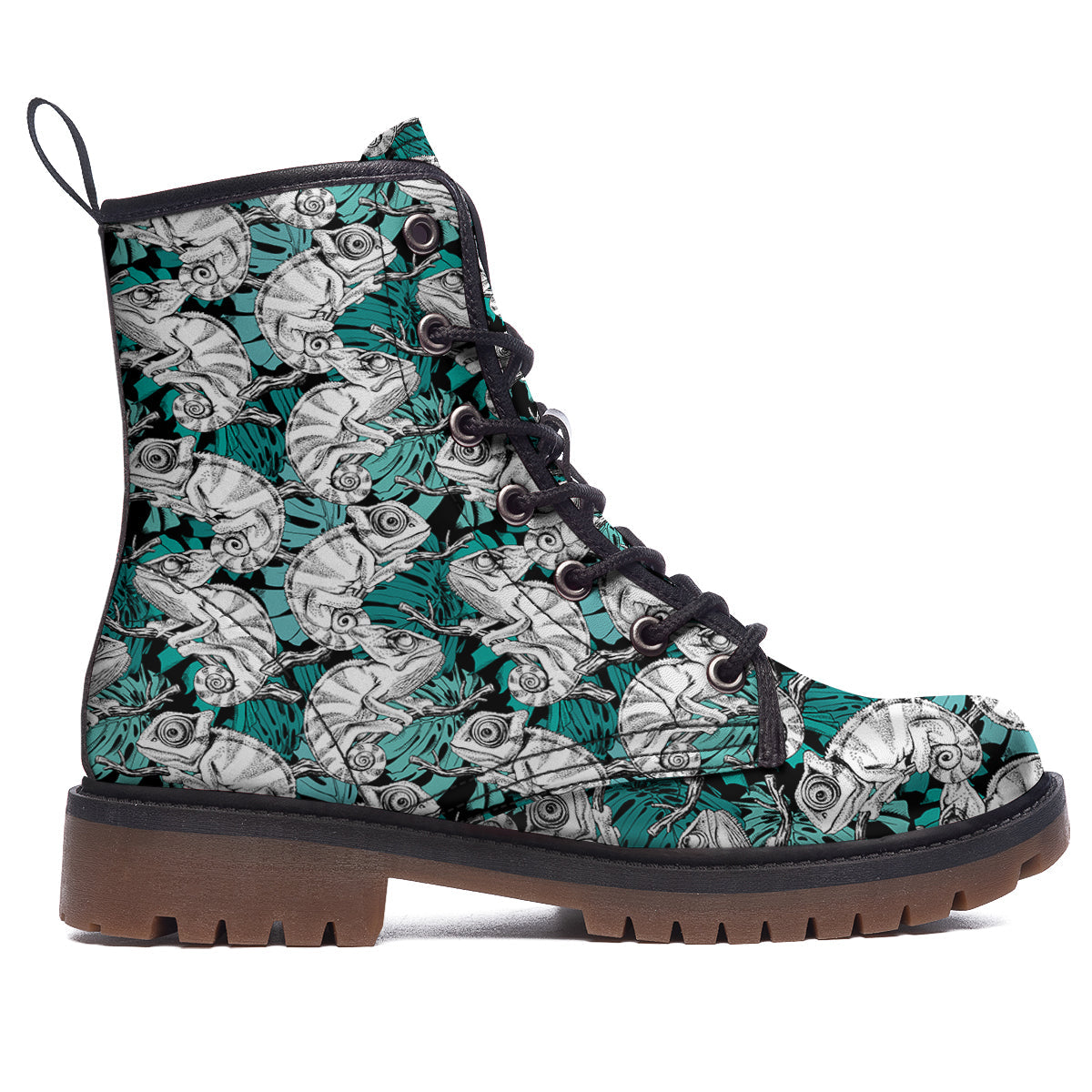 Drawing Chameleon And Monstera Leaf Print Pattern Work Boots-grizzshop