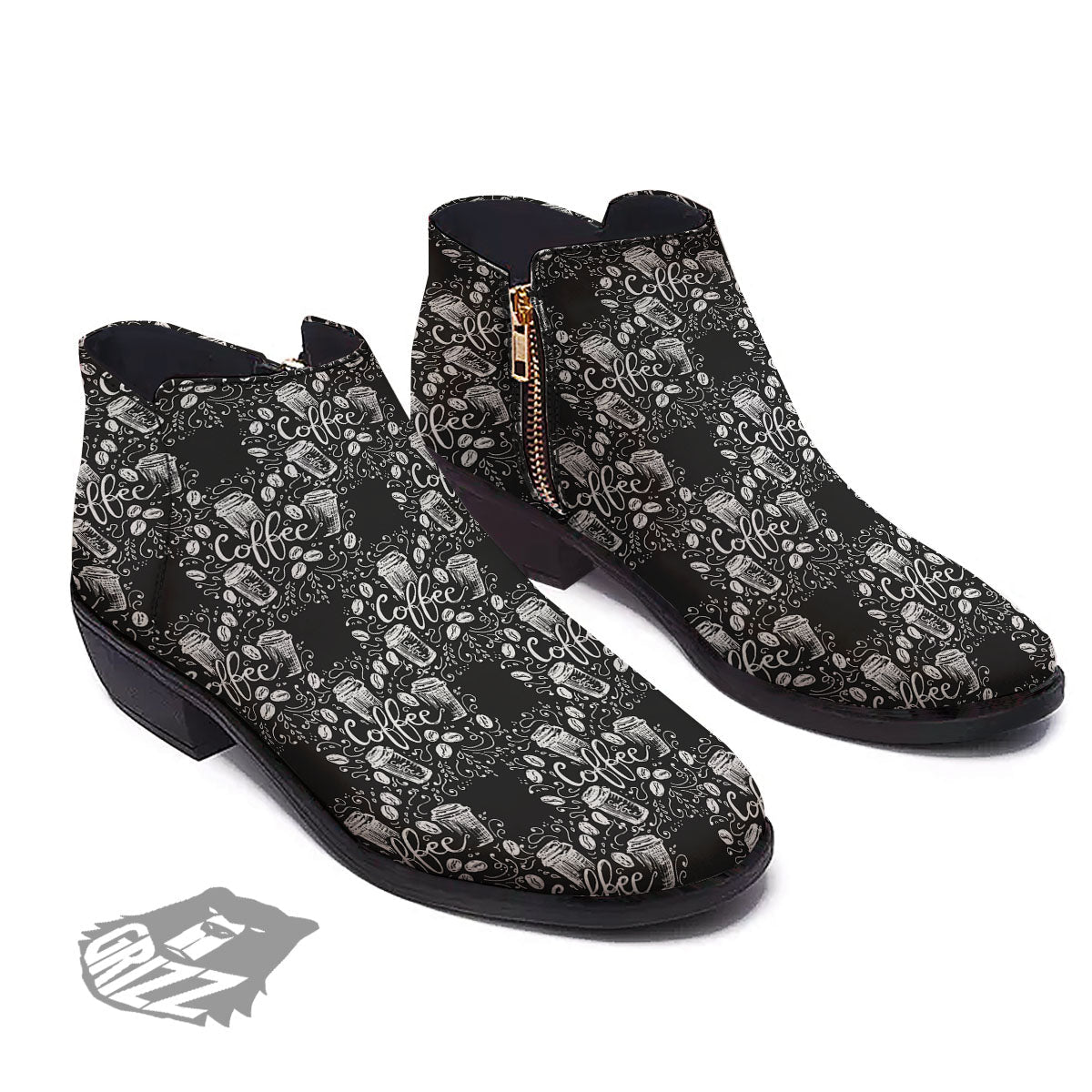 Drawing Coffee Print Pattern Ankle Boots-grizzshop