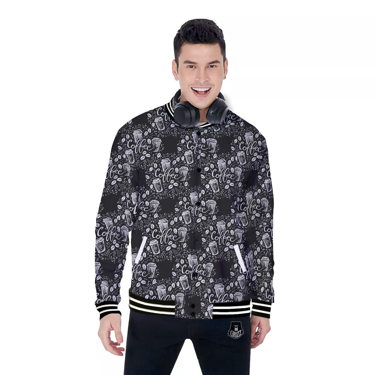 Drawing Coffee Print Pattern Baseball Jacket-grizzshop