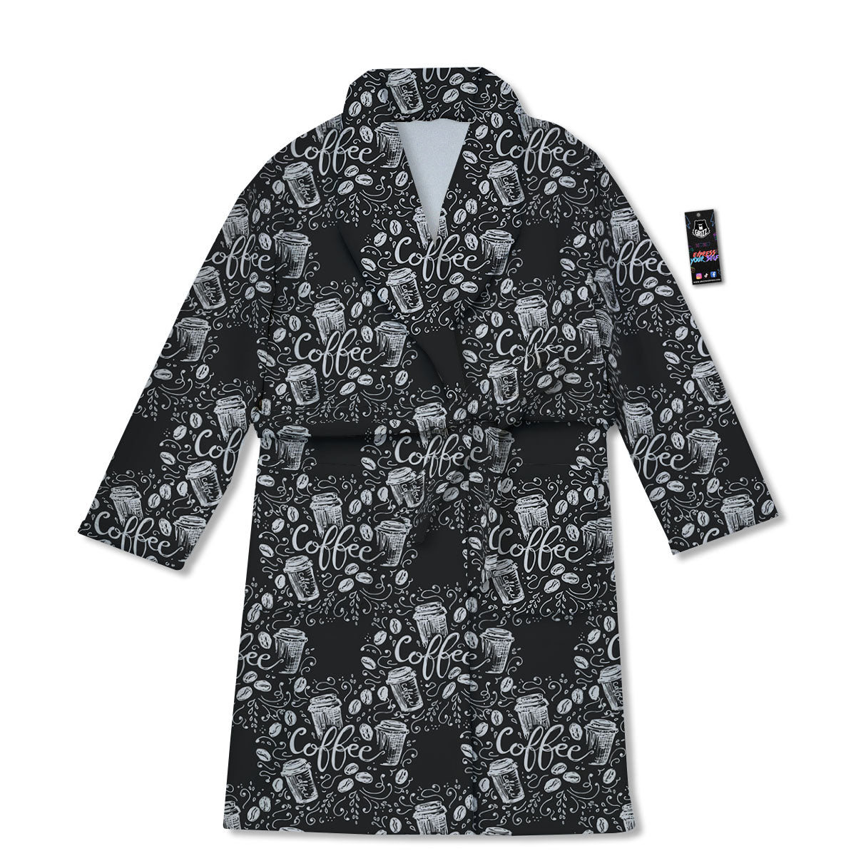 Drawing Coffee Print Pattern Bathrobe-grizzshop