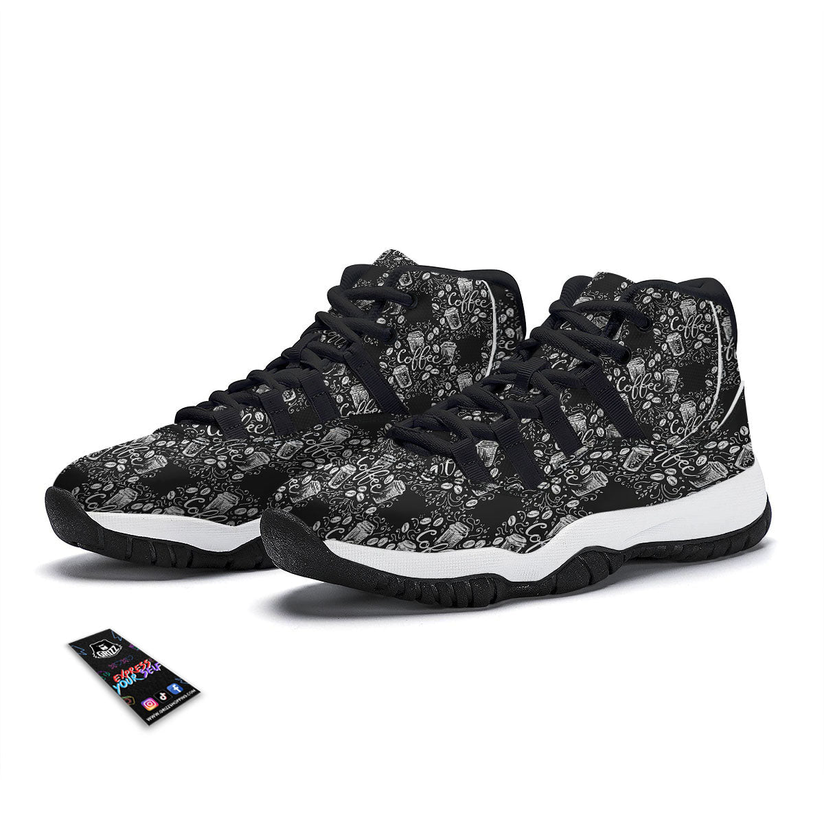 Drawing Coffee Print Pattern Black Bball Shoes-grizzshop
