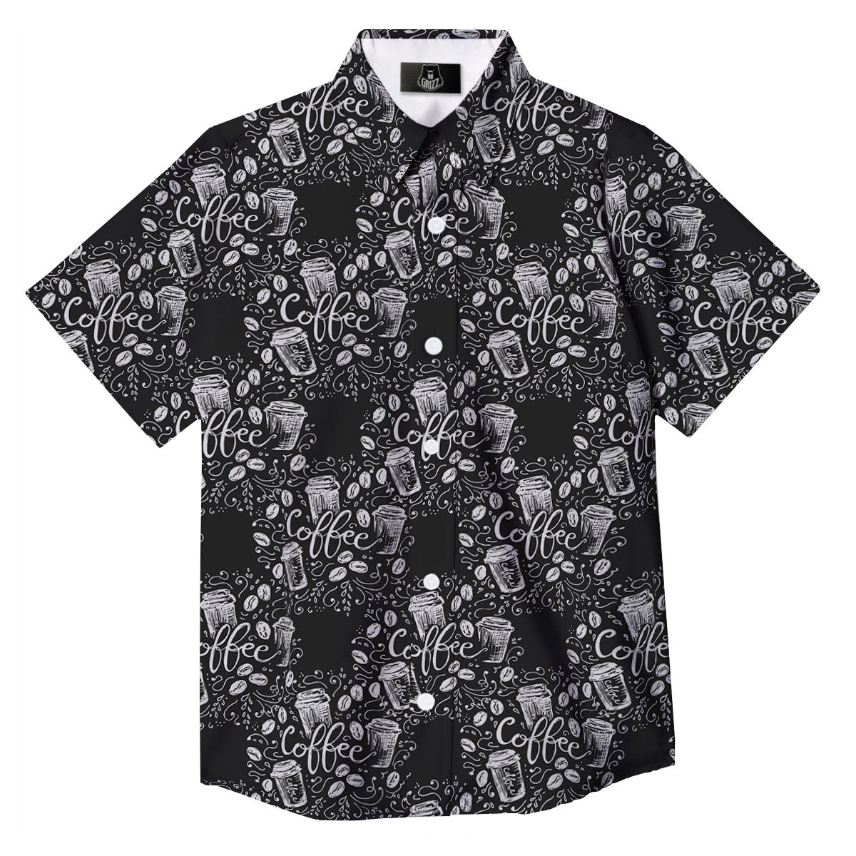 Drawing Coffee Print Pattern Button Up Shirt-grizzshop