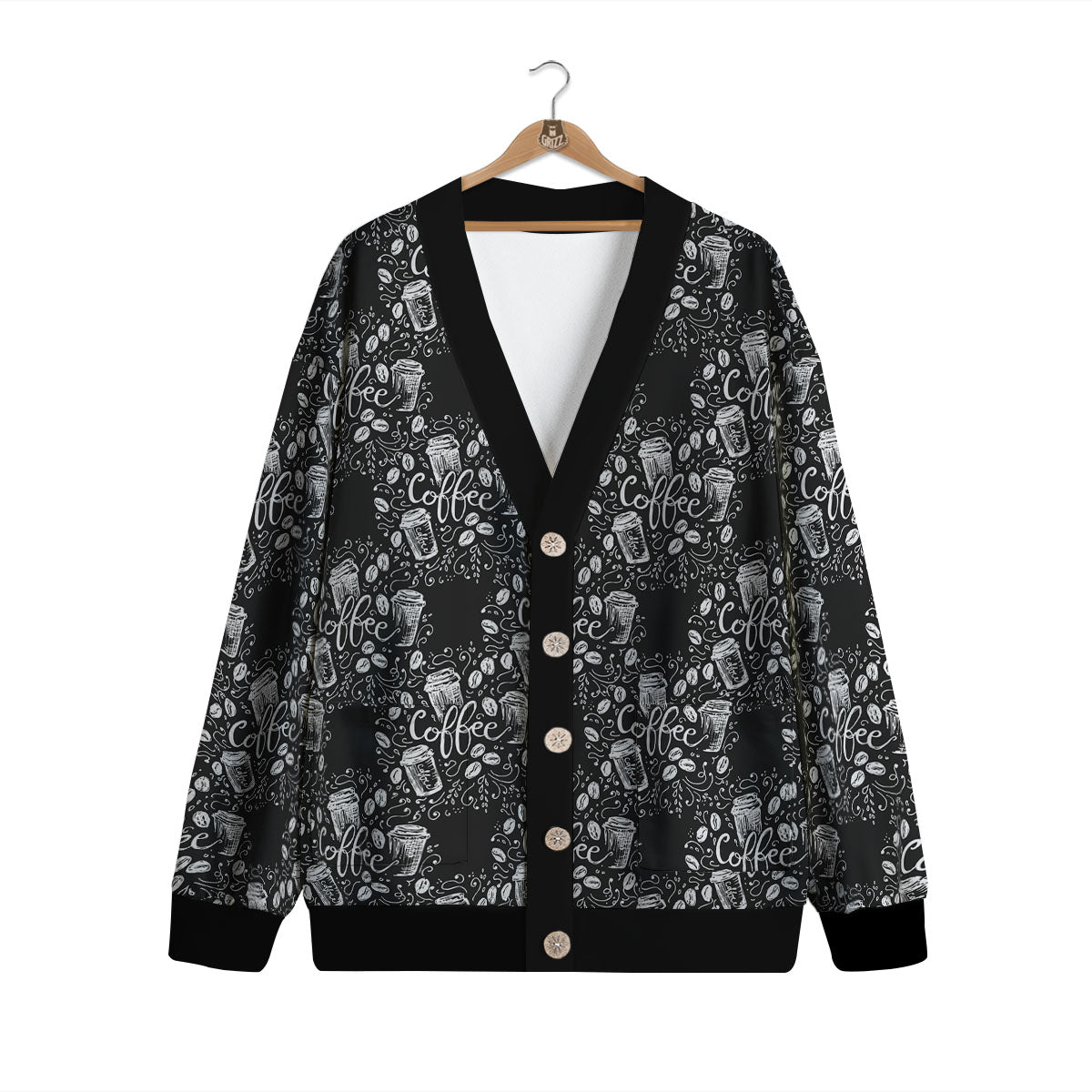 Drawing Coffee Print Pattern Cardigan-grizzshop