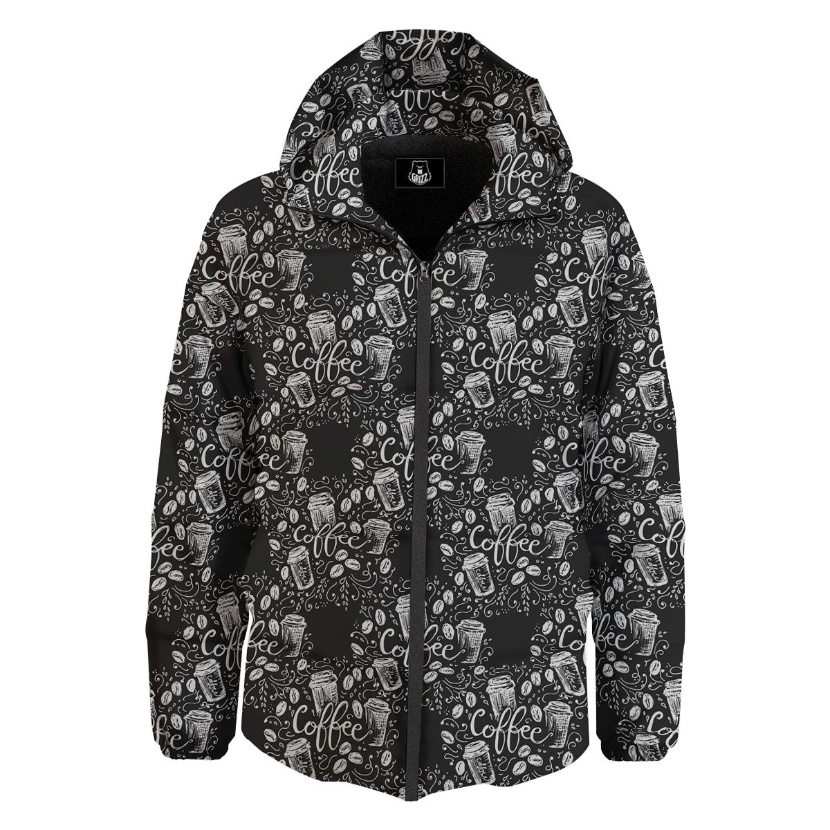 Drawing Coffee Print Pattern Down Jacket-grizzshop