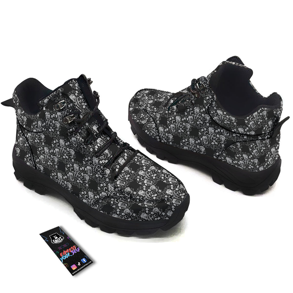 Drawing Coffee Print Pattern Hiking Shoes-grizzshop