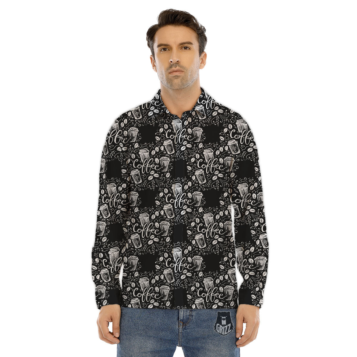 Drawing Coffee Print Pattern Men's Dress Shirts-grizzshop