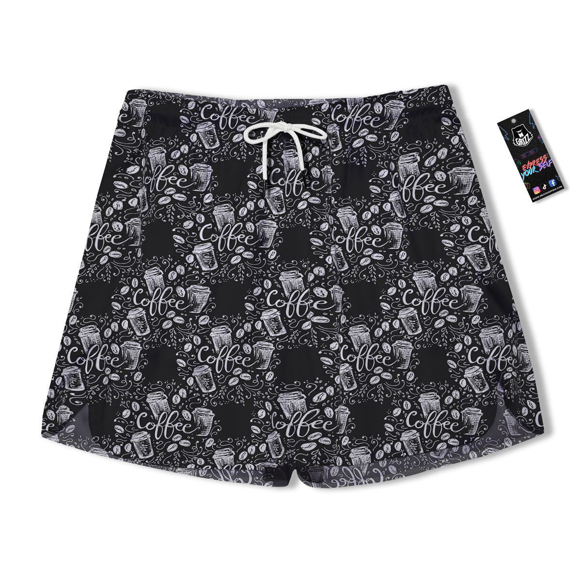 Drawing Coffee Print Pattern Men's Running Shorts-grizzshop