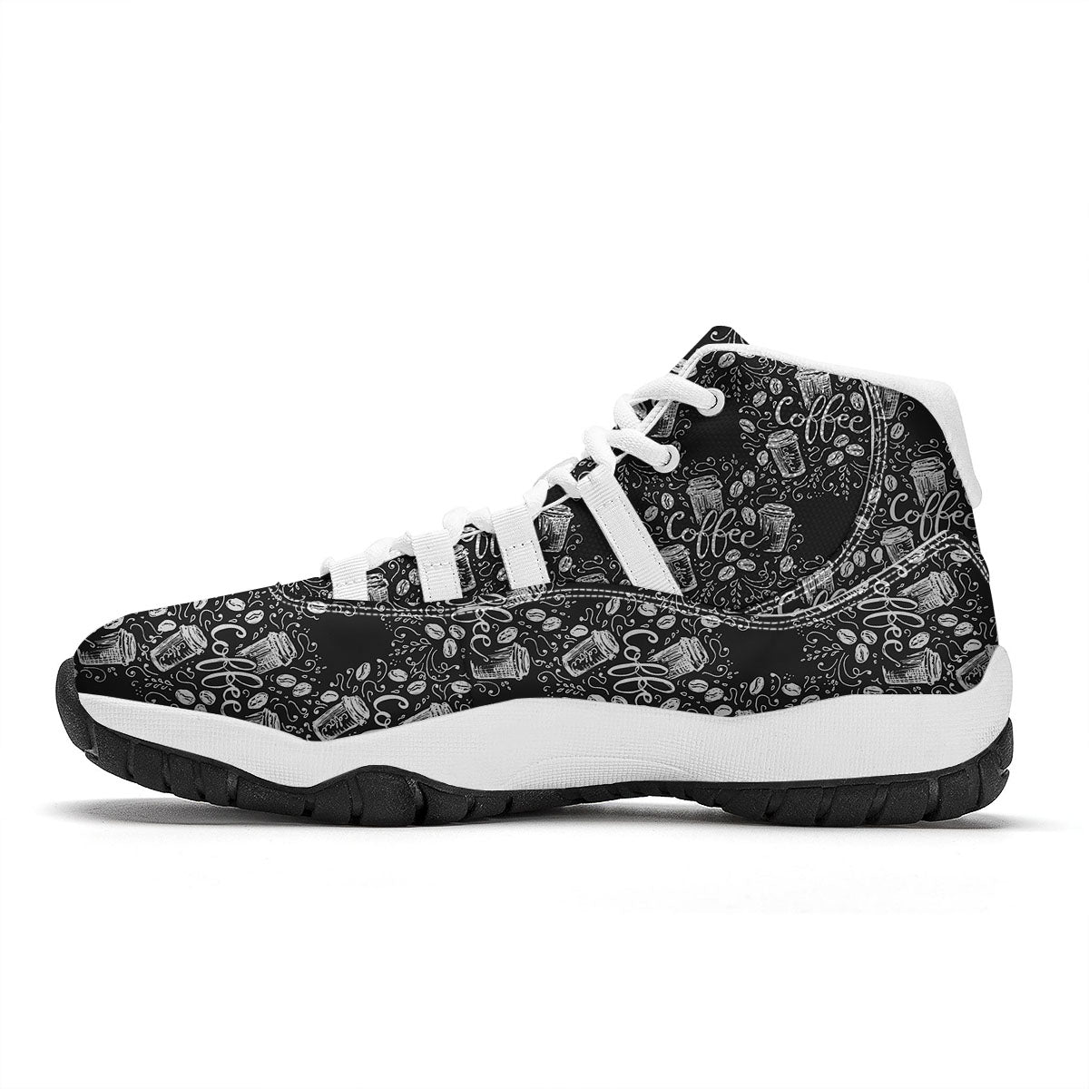 Drawing Coffee Print Pattern White Bball Shoes-grizzshop