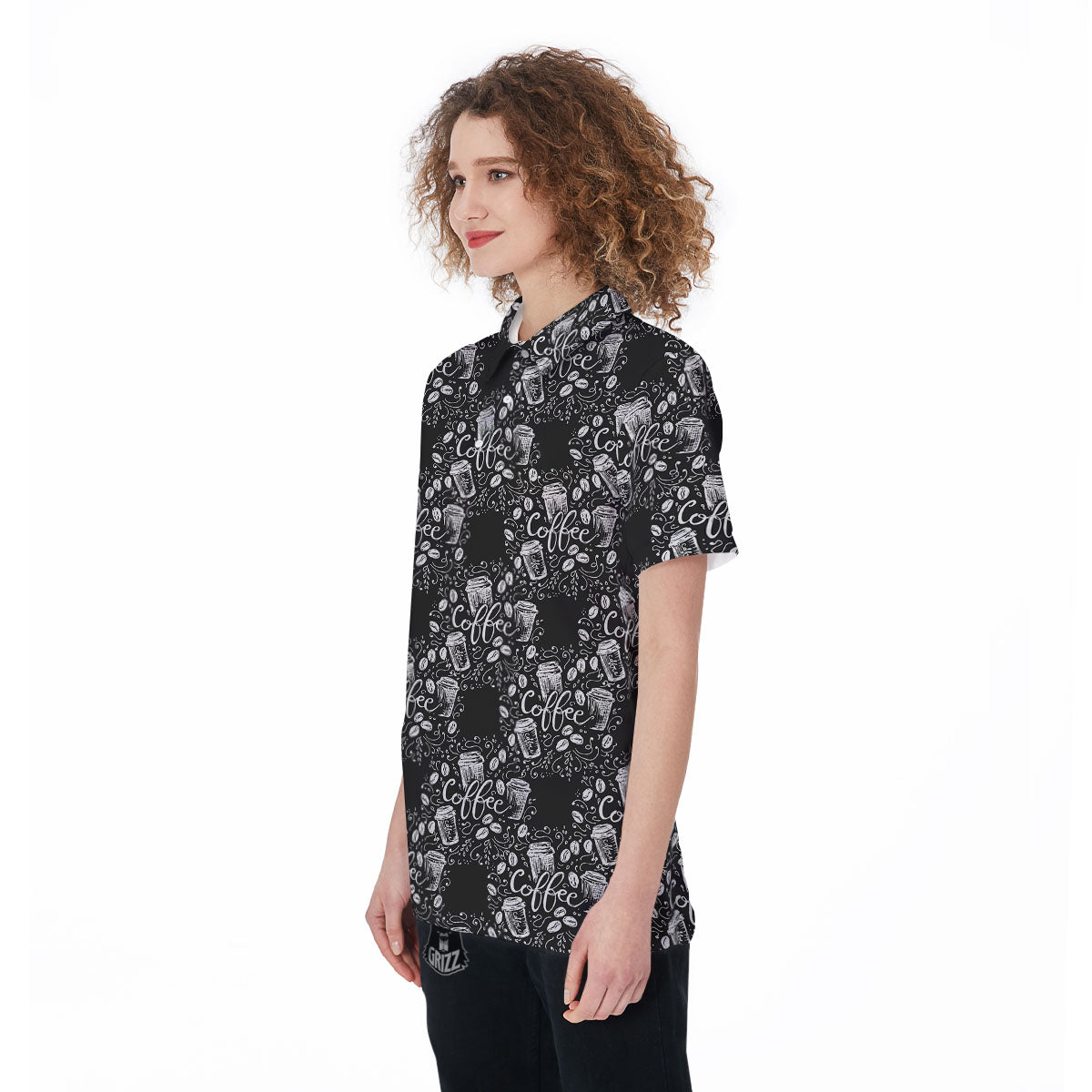 Drawing Coffee Print Pattern Women's Golf Shirts-grizzshop
