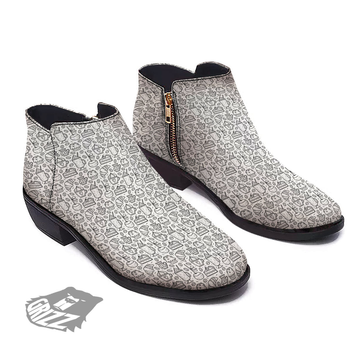 Drawing Dessert And Coffee Print Pattern Ankle Boots-grizzshop