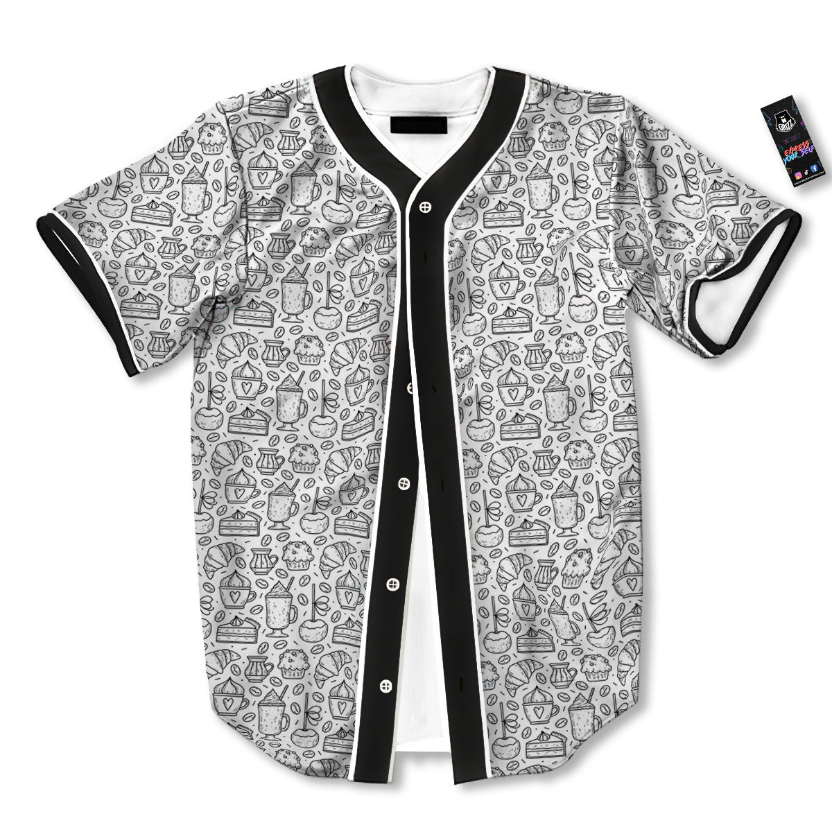 Drawing Dessert And Coffee Print Pattern Baseball Jersey-grizzshop
