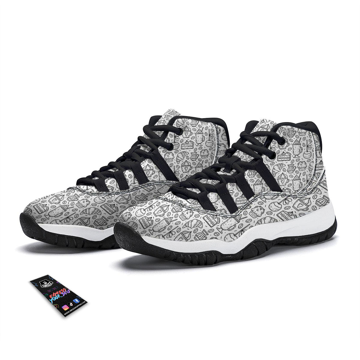 Drawing Dessert And Coffee Print Pattern Black Bball Shoes-grizzshop