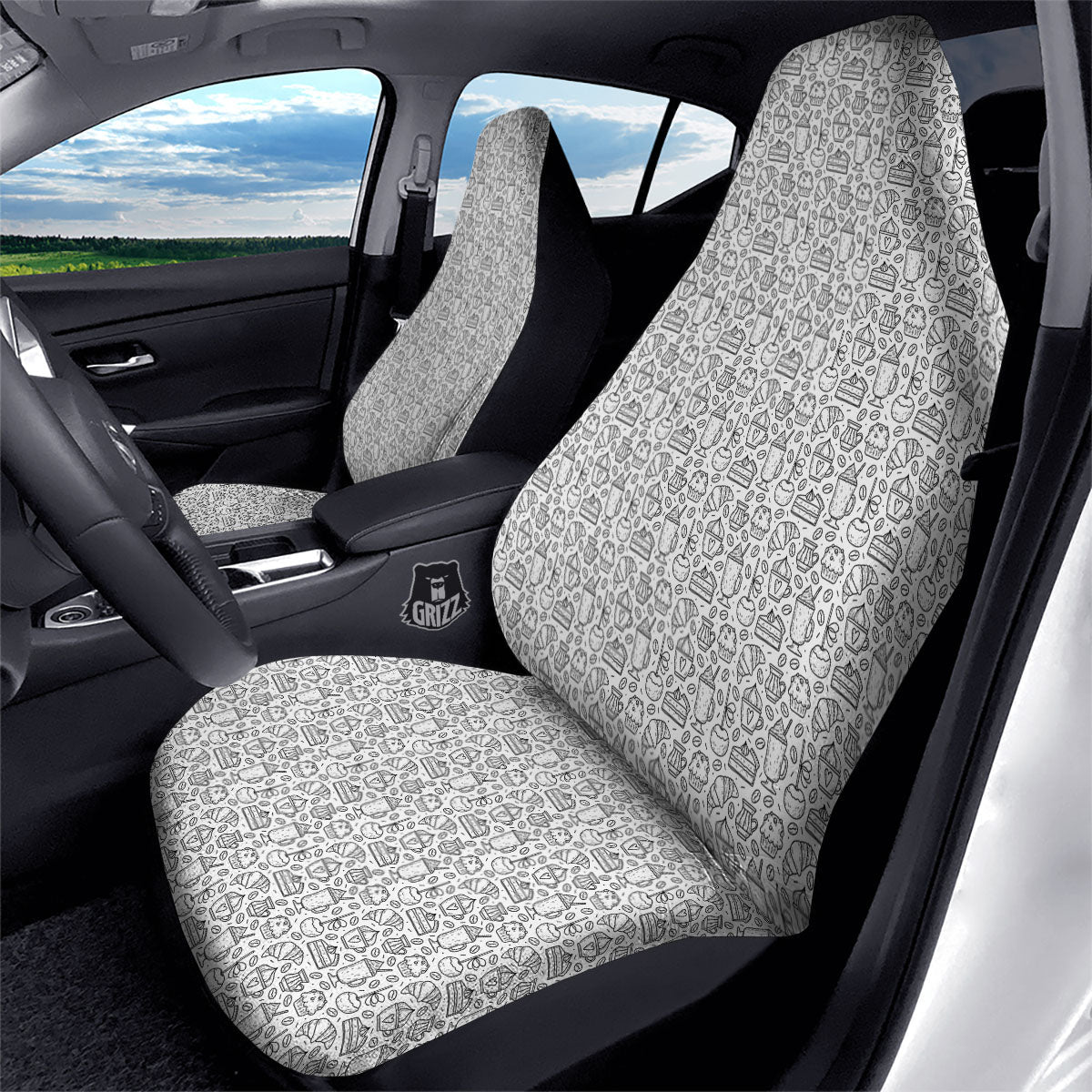 Drawing Dessert And Coffee Print Pattern Car Seat Covers-grizzshop