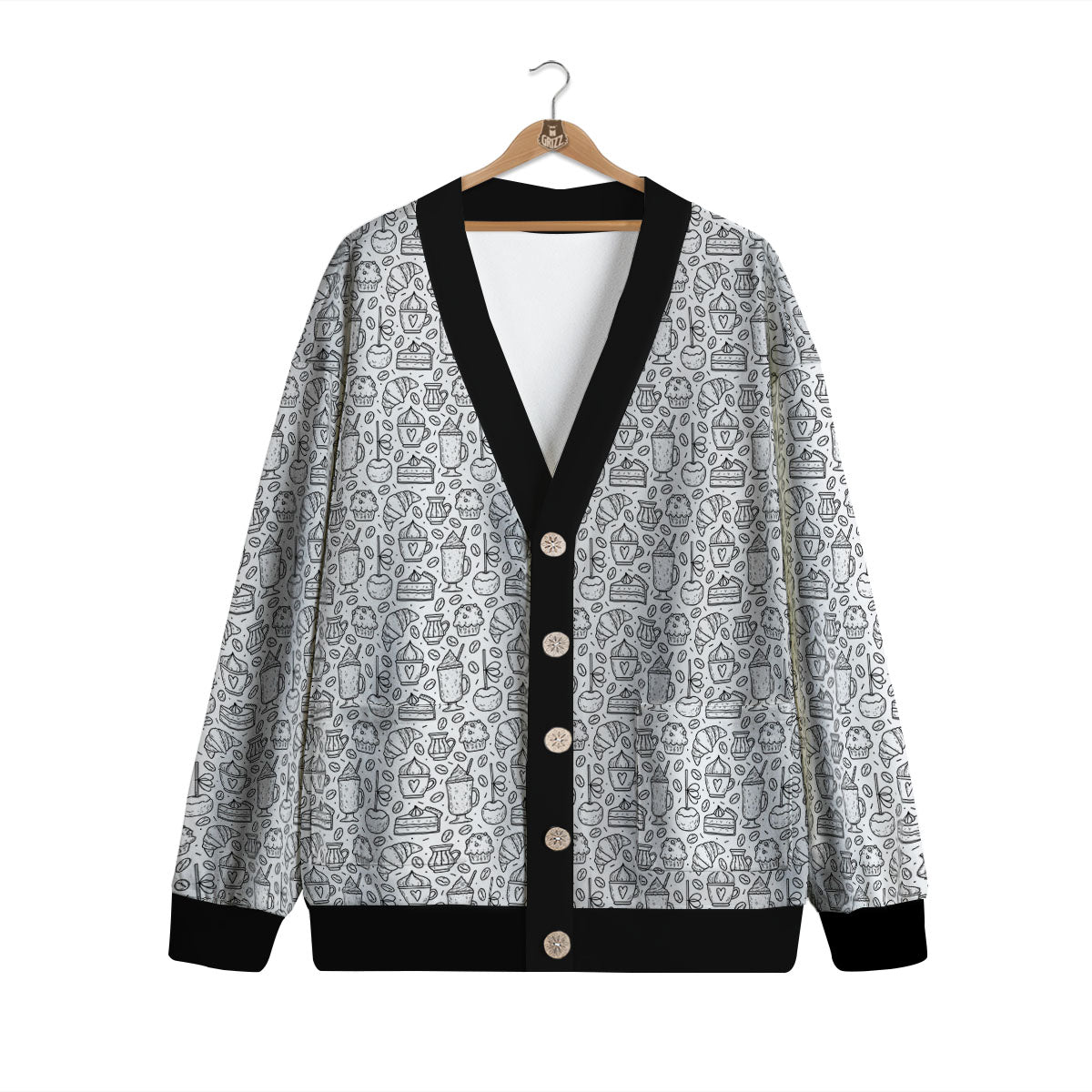 Drawing Dessert And Coffee Print Pattern Cardigan-grizzshop