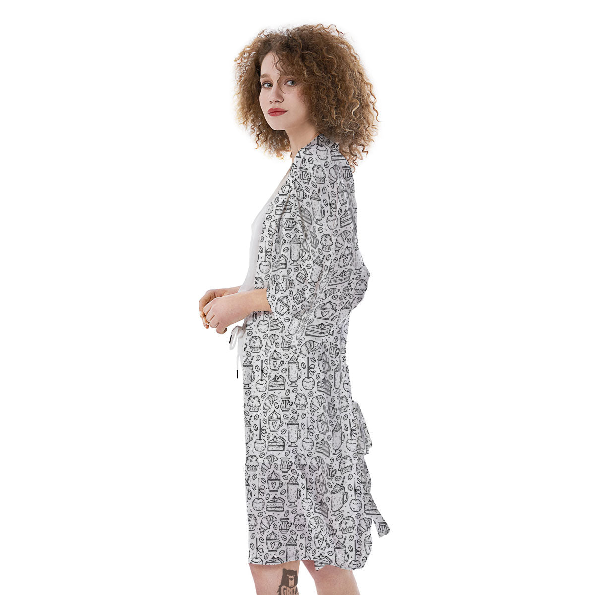 Drawing Dessert And Coffee Print Pattern Kimono-grizzshop
