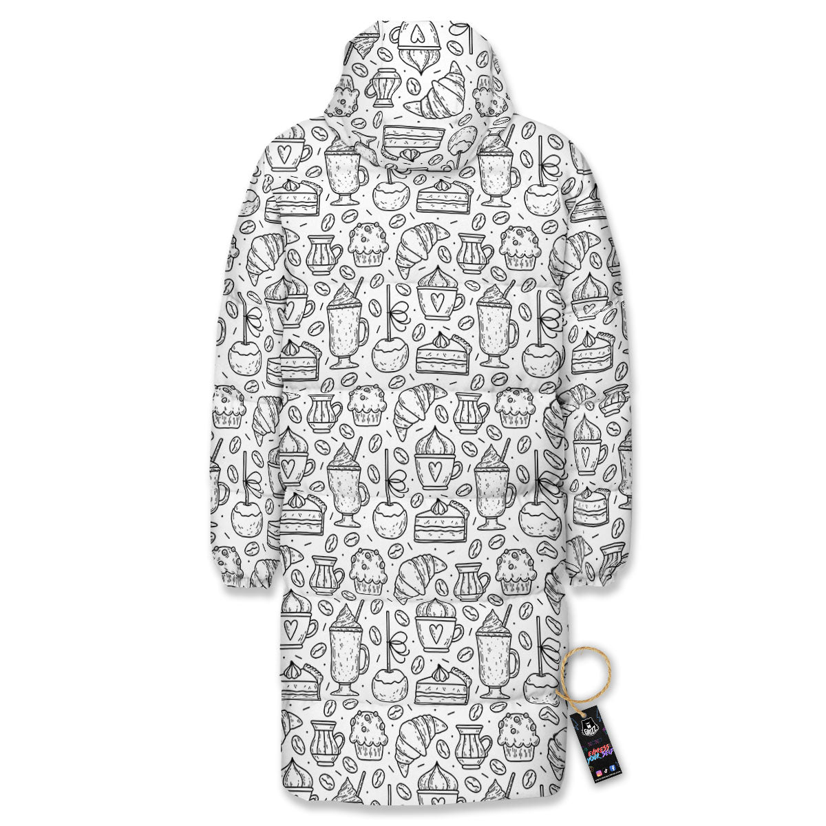 Drawing Dessert And Coffee Print Pattern Long Down Jacket-grizzshop