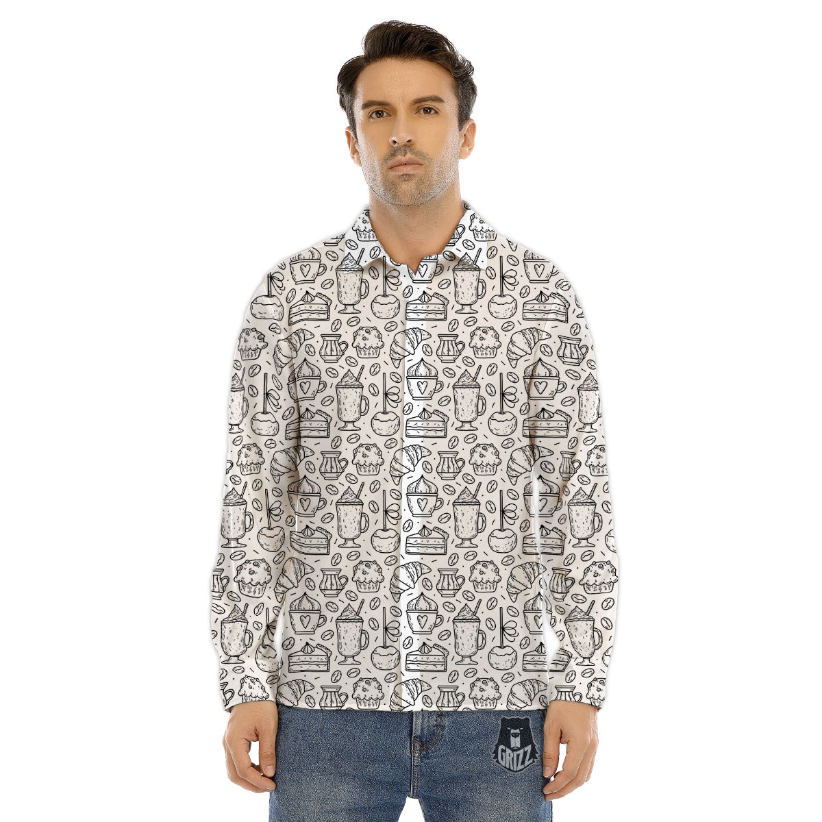 Drawing Dessert And Coffee Print Pattern Men's Dress Shirts-grizzshop