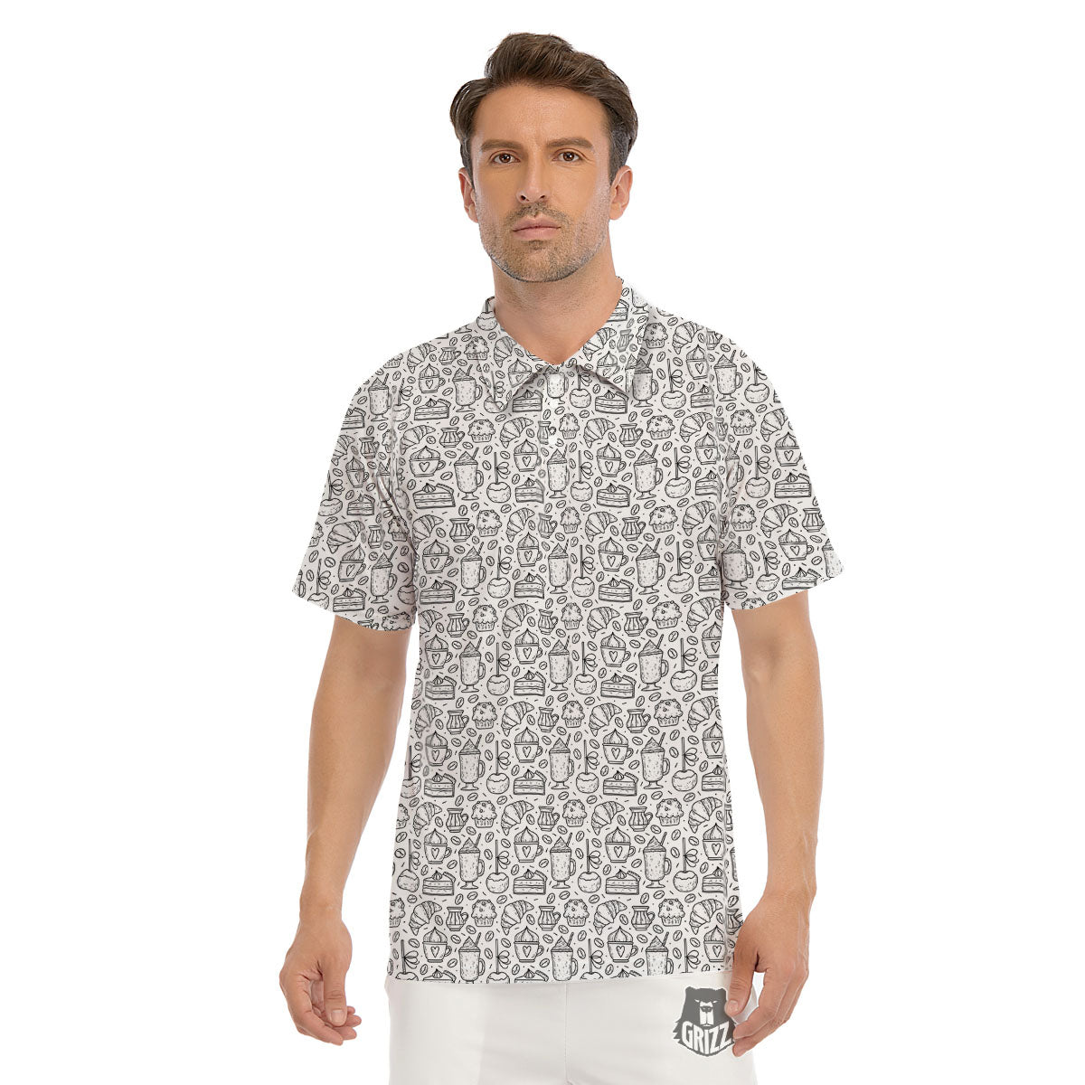 Drawing Dessert And Coffee Print Pattern Men's Golf Shirts-grizzshop