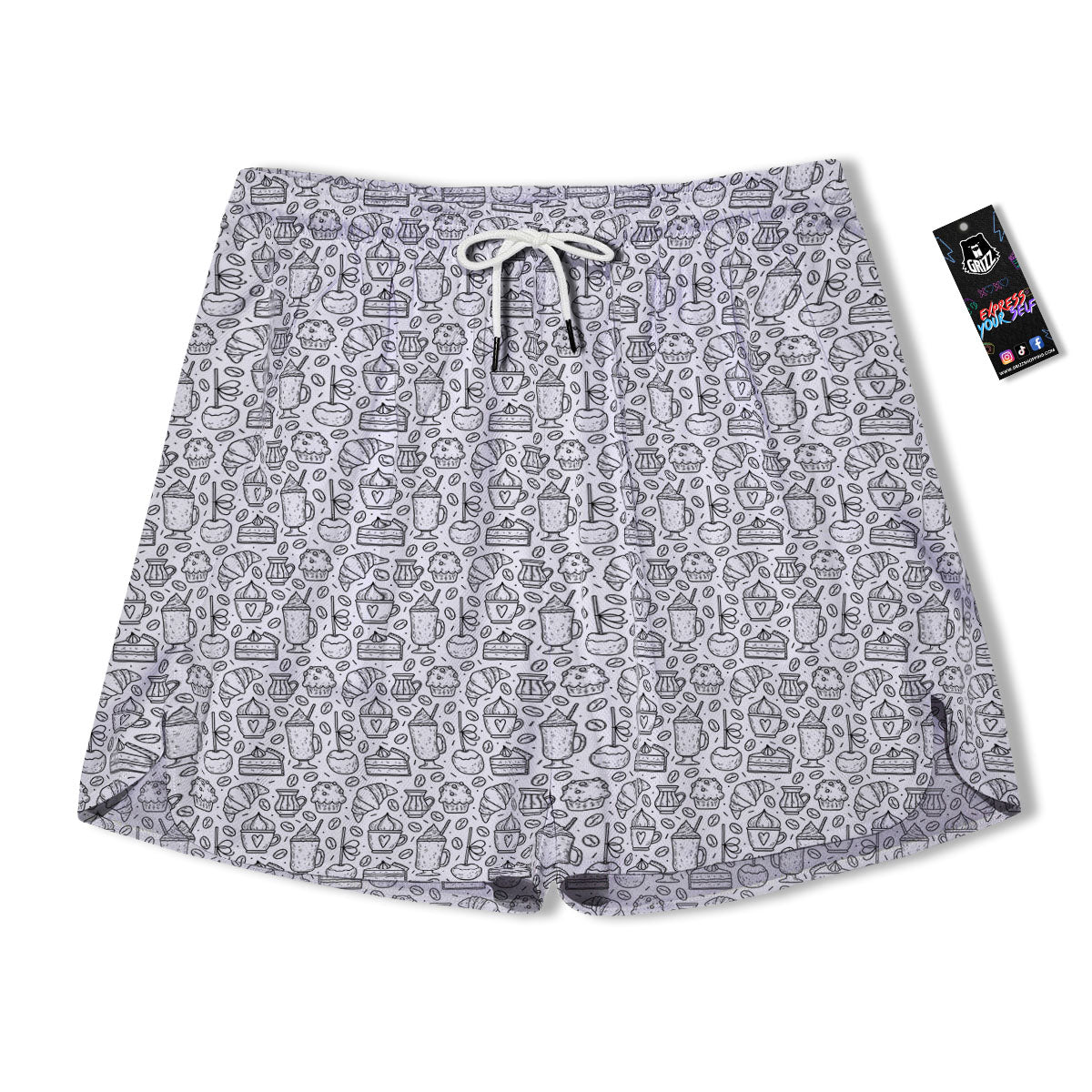Drawing Dessert And Coffee Print Pattern Men's Running Shorts-grizzshop