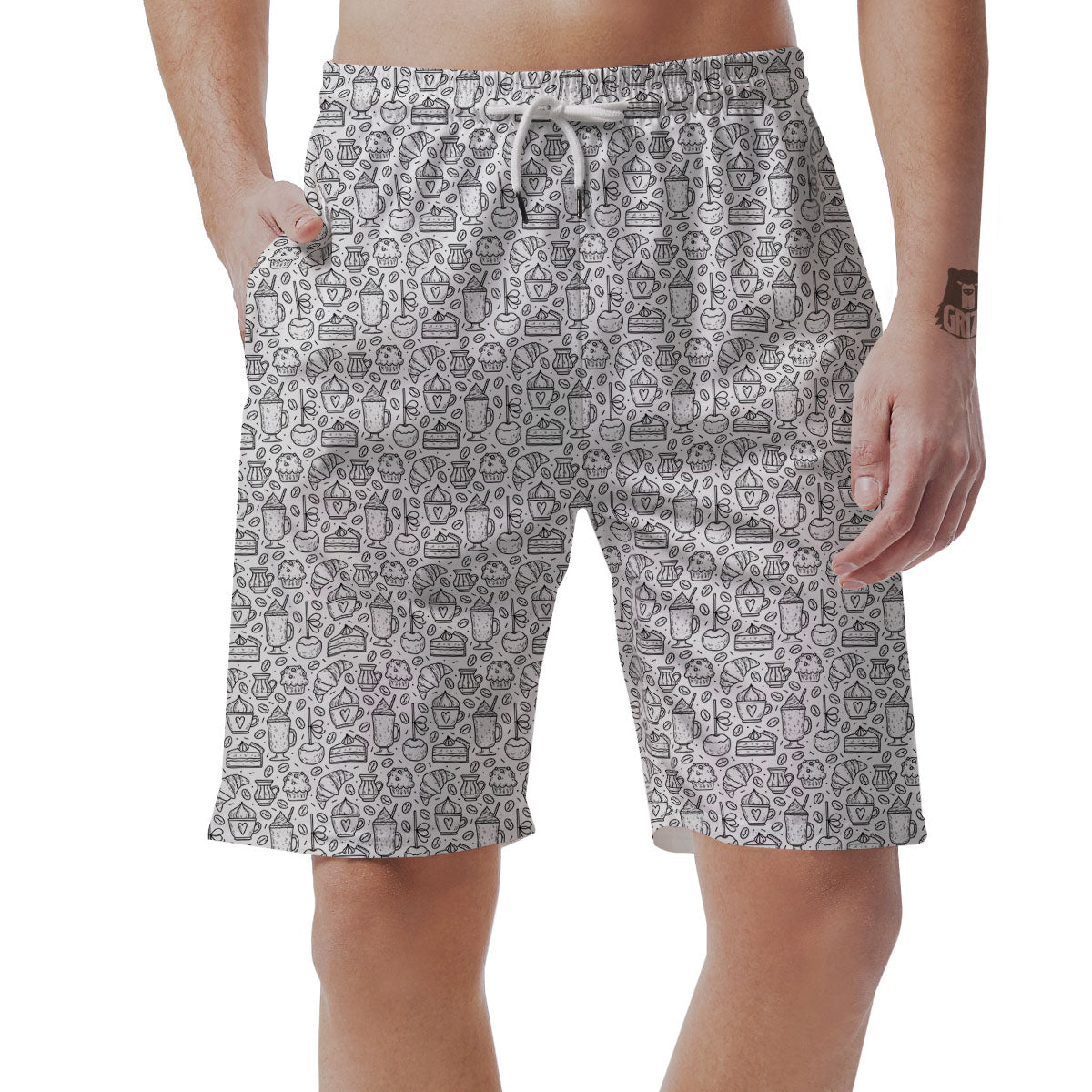 Drawing Dessert And Coffee Print Pattern Men's Shorts-grizzshop