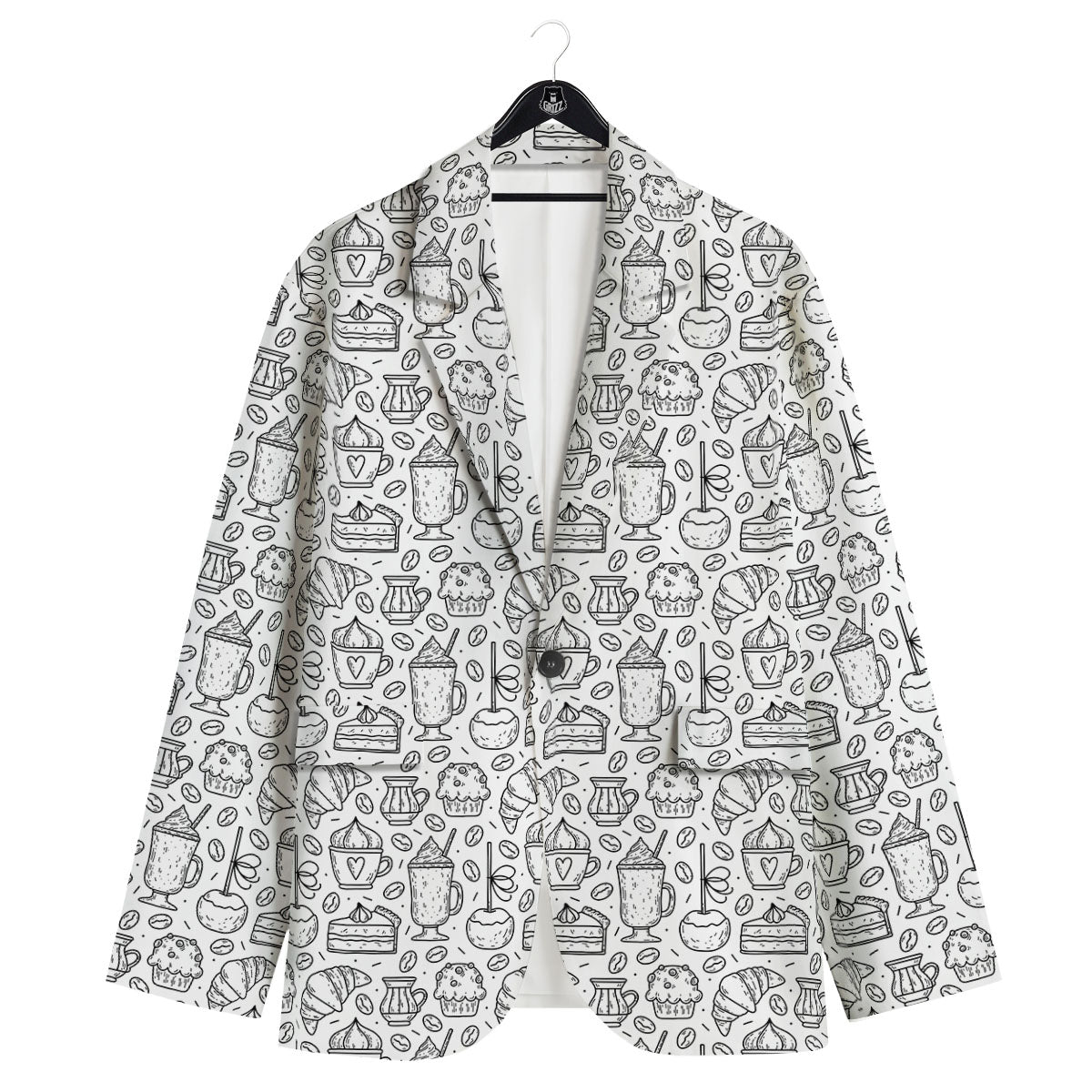 Drawing Dessert And Coffee Print Pattern Men's Sport Coat-grizzshop