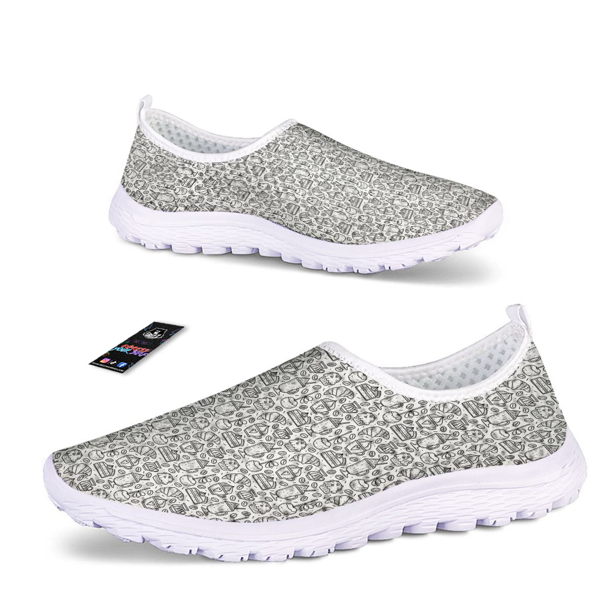Drawing Dessert And Coffee Print Pattern Nurse Shoes-grizzshop