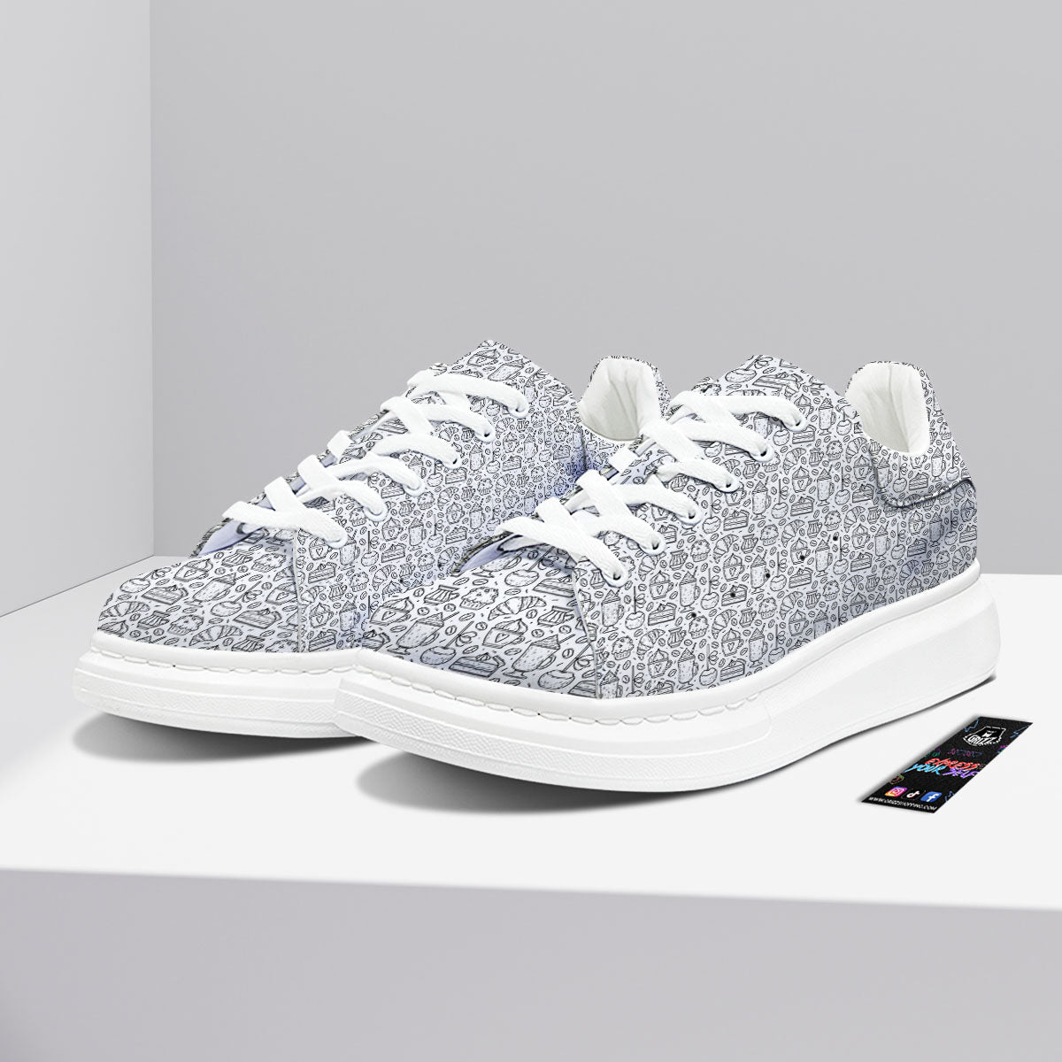 Drawing Dessert And Coffee Print Pattern Platform Shoes-grizzshop