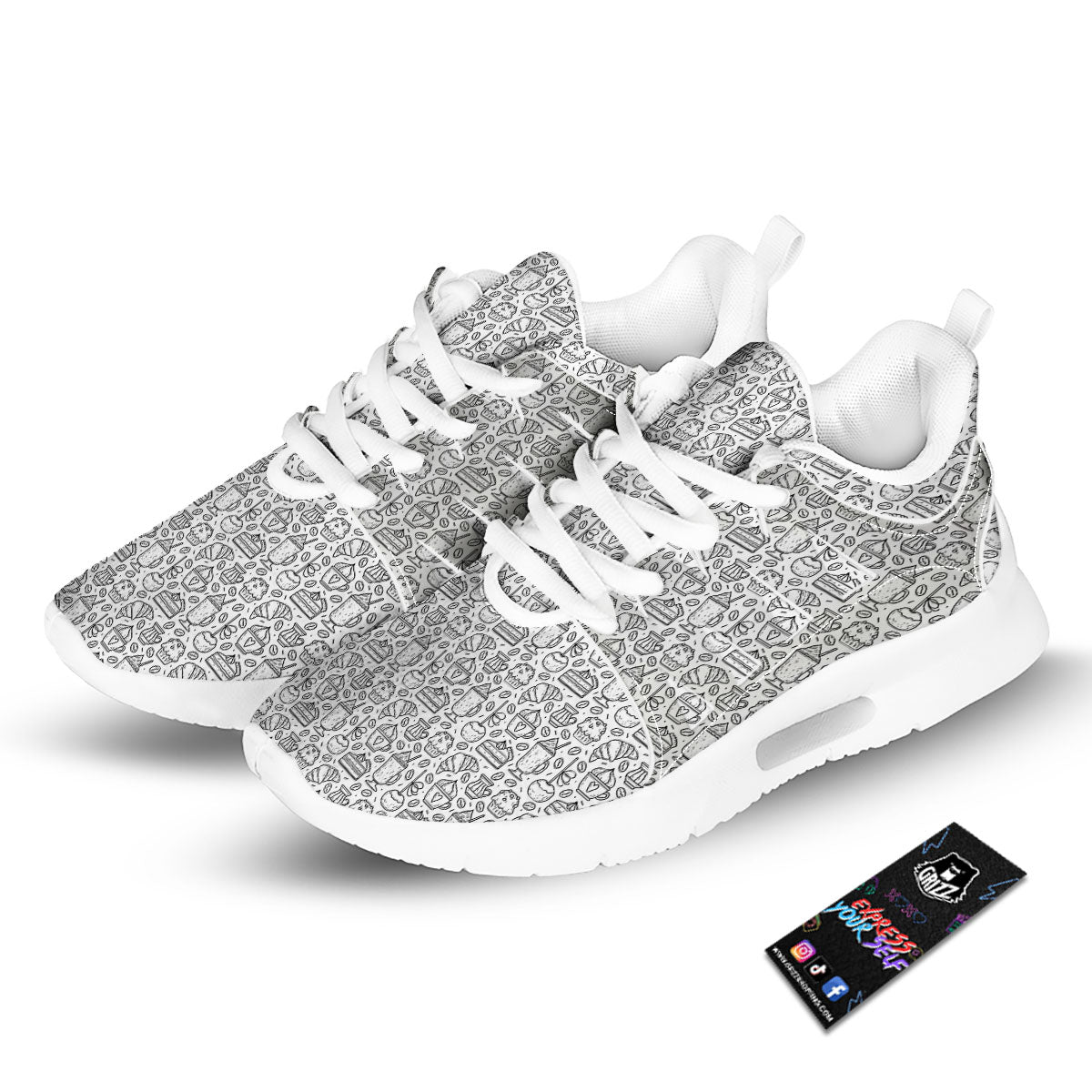 Drawing Dessert And Coffee Print Pattern Tennis Shoes-grizzshop