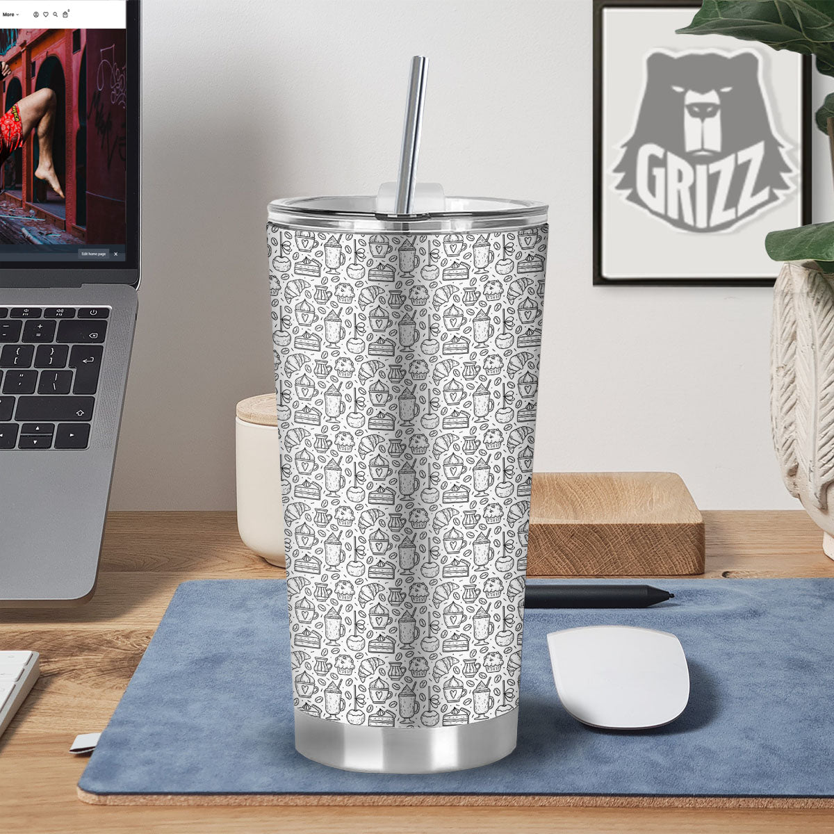 Drawing Dessert And Coffee Print Pattern Tumbler-grizzshop
