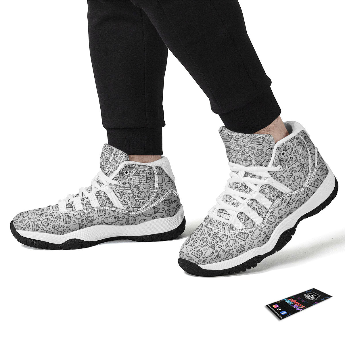 Drawing Dessert And Coffee Print Pattern White Bball Shoes-grizzshop