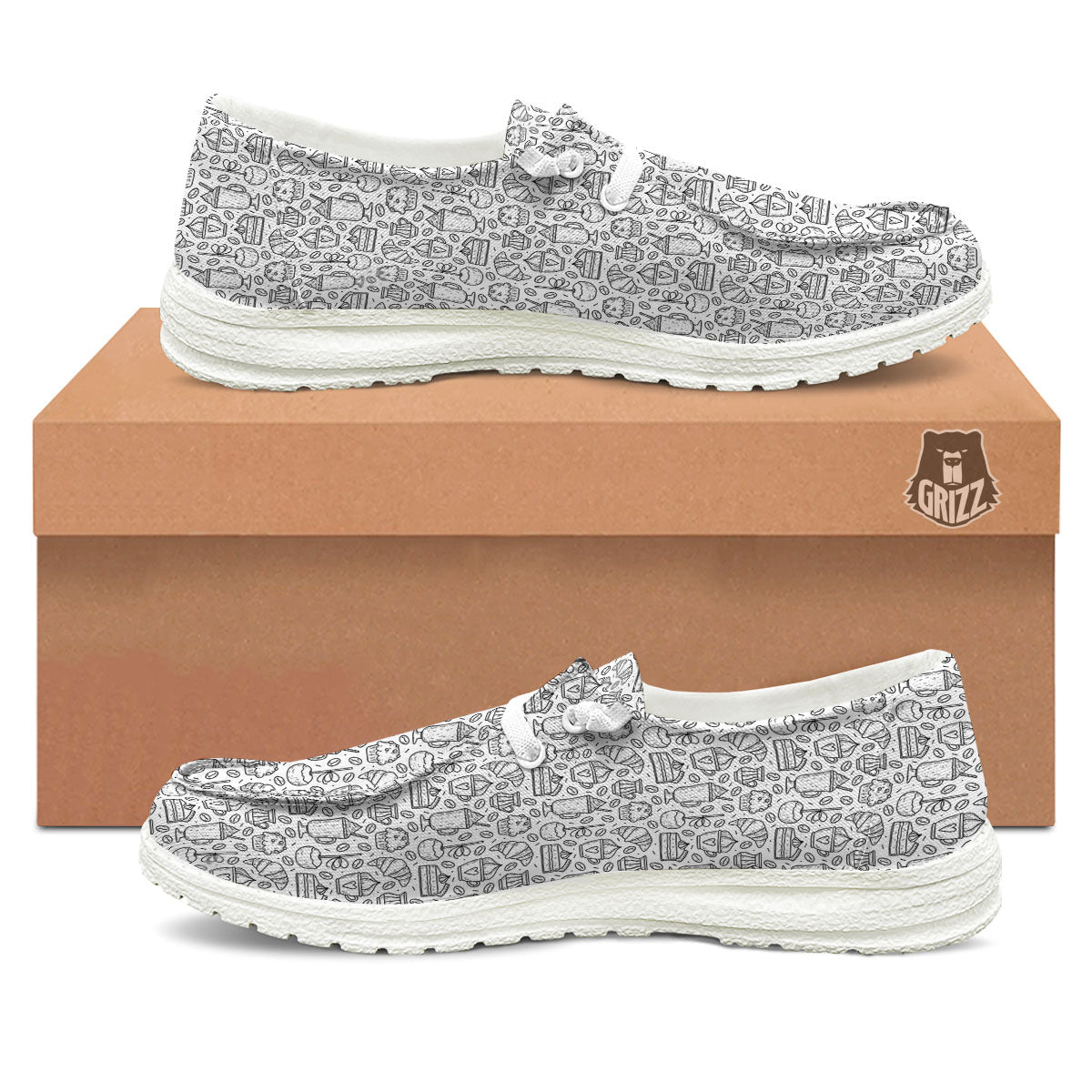 Drawing Dessert And Coffee Print Pattern White Loafers-grizzshop