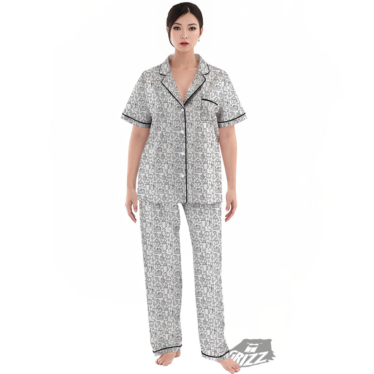 Drawing Dessert And Coffee Print Pattern Women's Pajamas Set-grizzshop