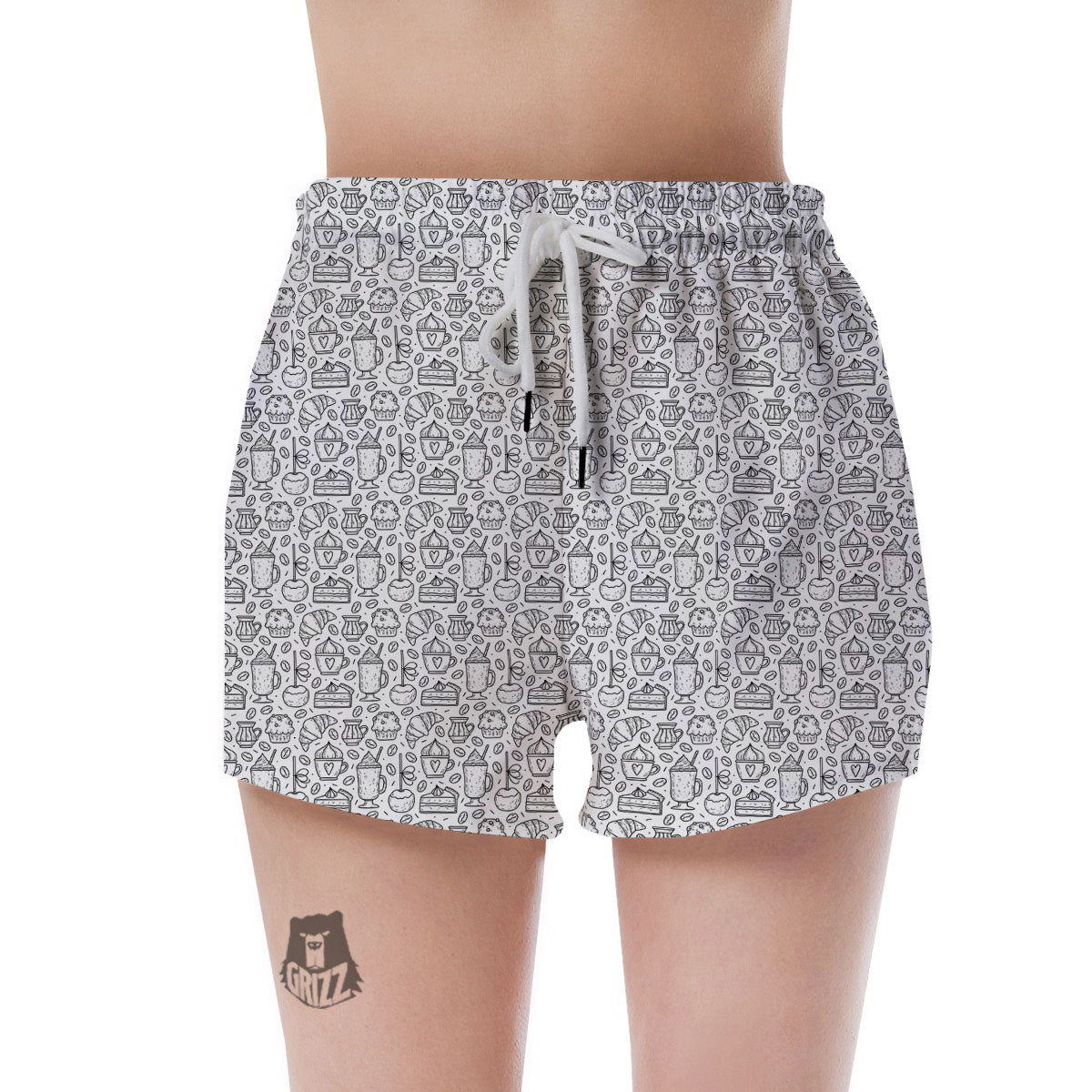 Drawing Dessert And Coffee Print Pattern Women's Shorts-grizzshop