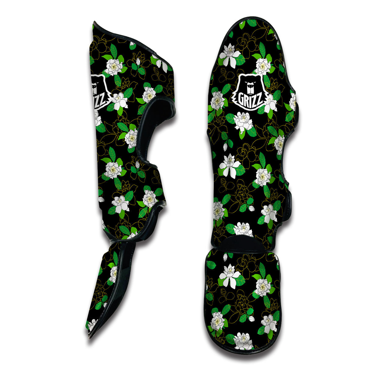 Drawing Gardenia Print Pattern Muay Thai Shin Guards-grizzshop