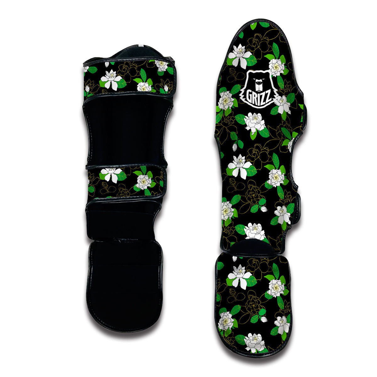 Drawing Gardenia Print Pattern Muay Thai Shin Guards-grizzshop