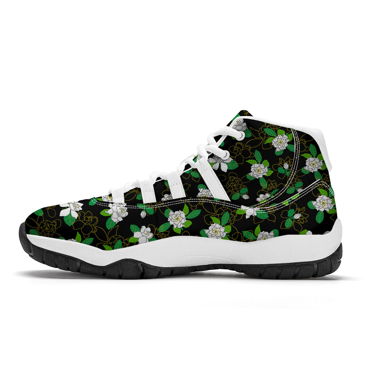 Drawing Gardenia Print Pattern White Bball Shoes-grizzshop