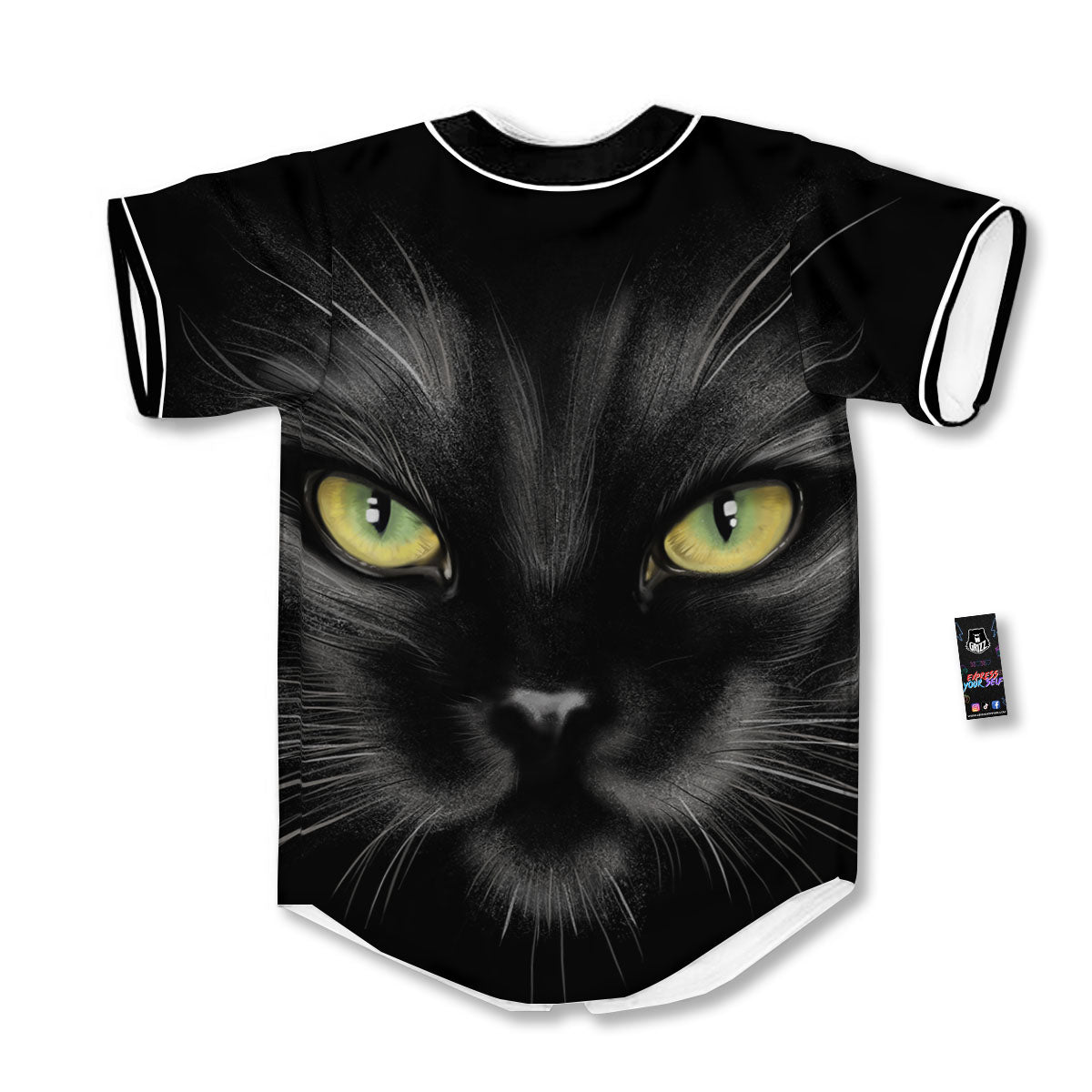 Drawing Portrait Black Cat Print Baseball Jersey-grizzshop