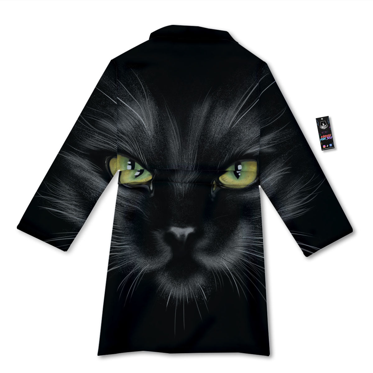 Drawing Portrait Black Cat Print Bathrobe-grizzshop