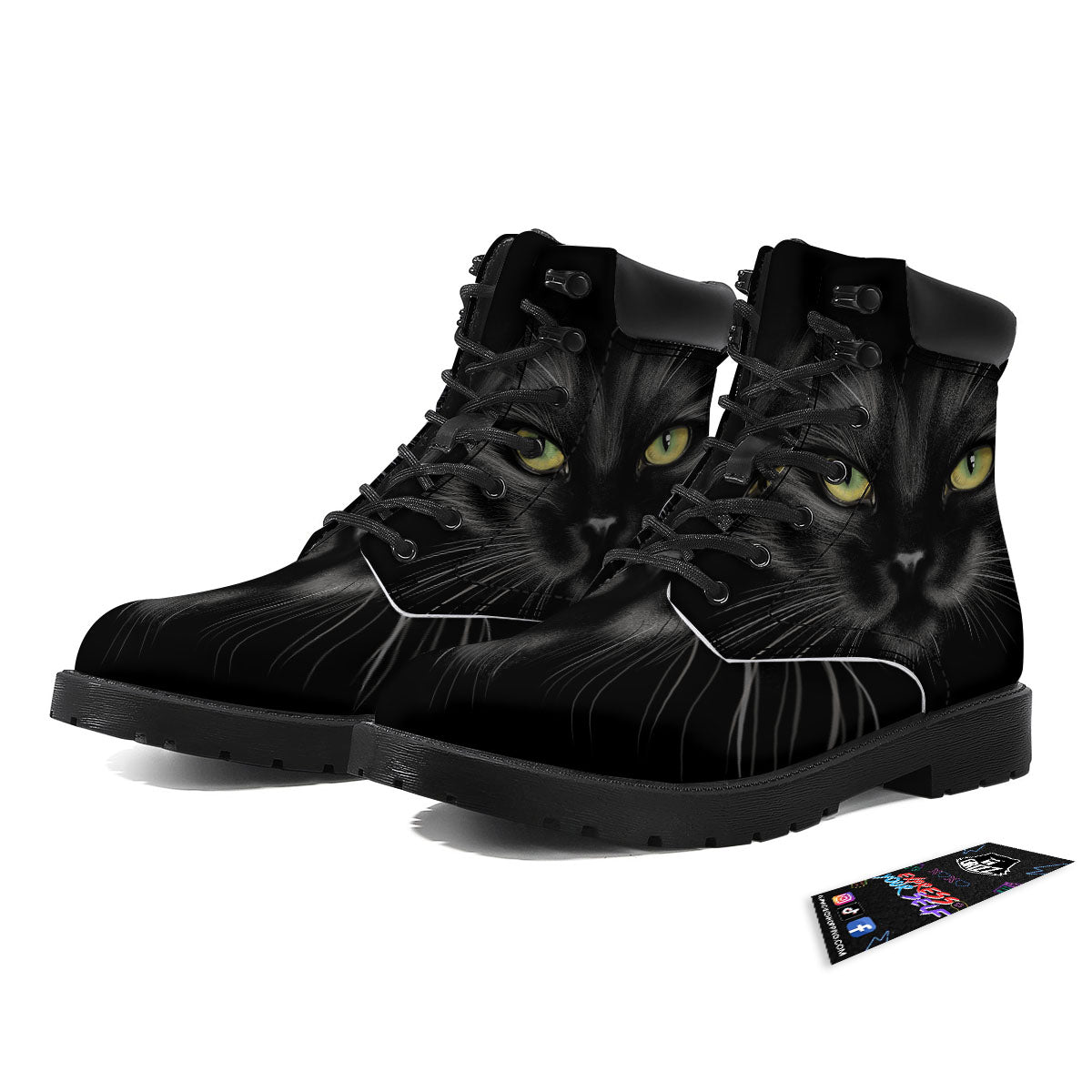 Drawing Portrait Black Cat Print Boots-grizzshop