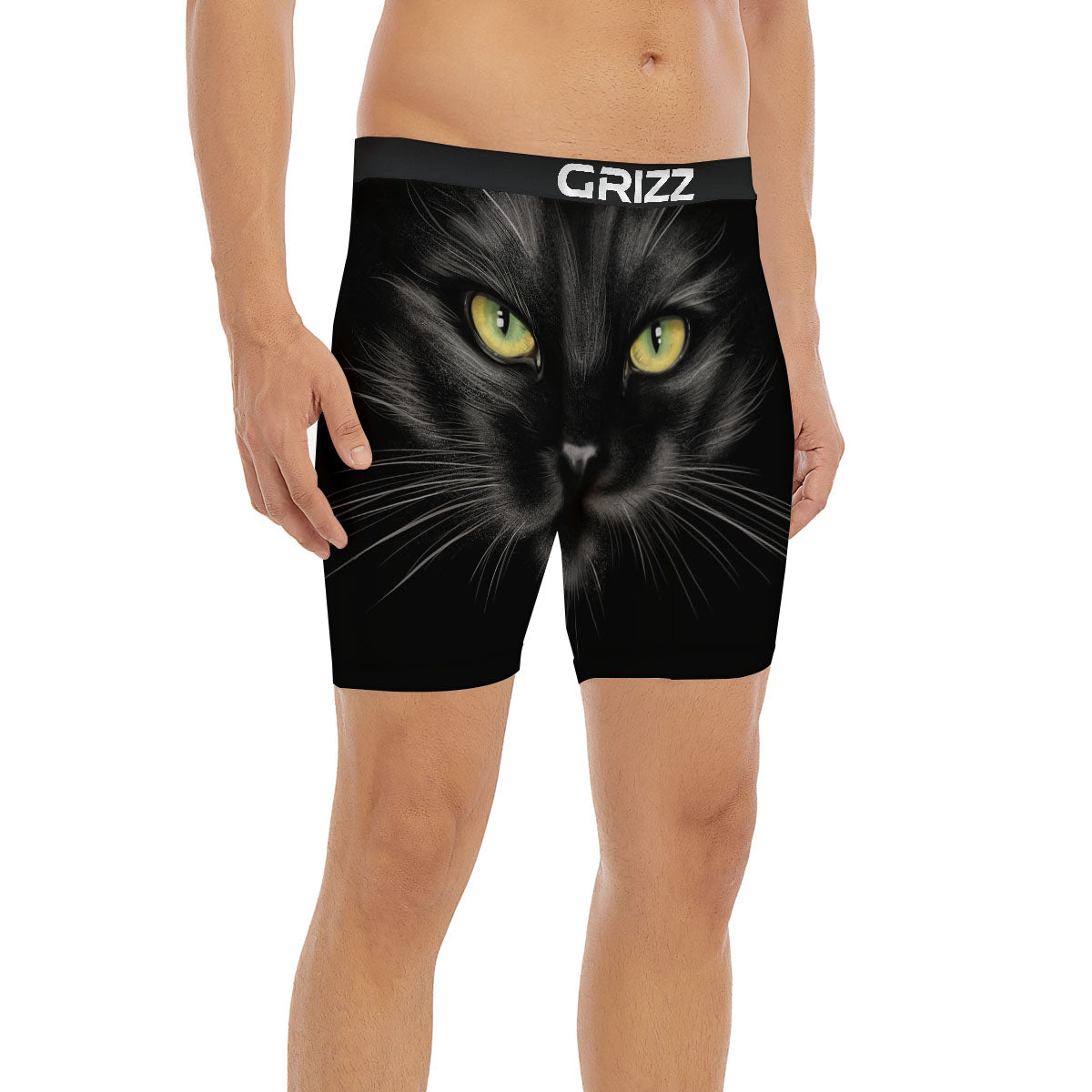 Drawing Portrait Black Cat Print Boxer Briefs-grizzshop