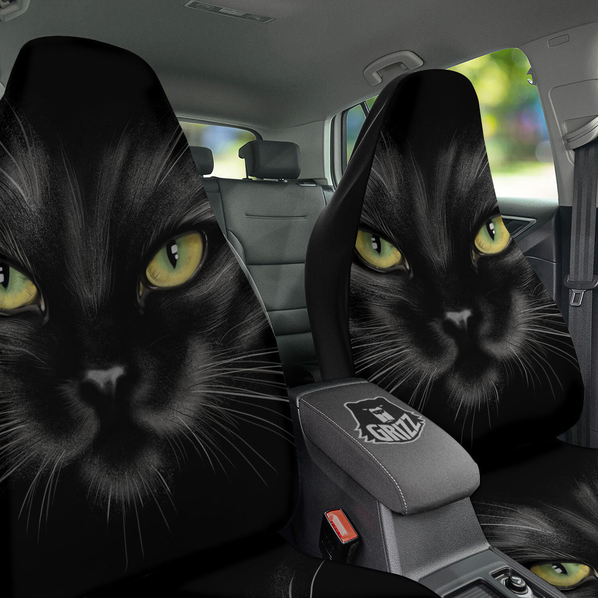 Drawing Portrait Black Cat Print Car Seat Covers-grizzshop