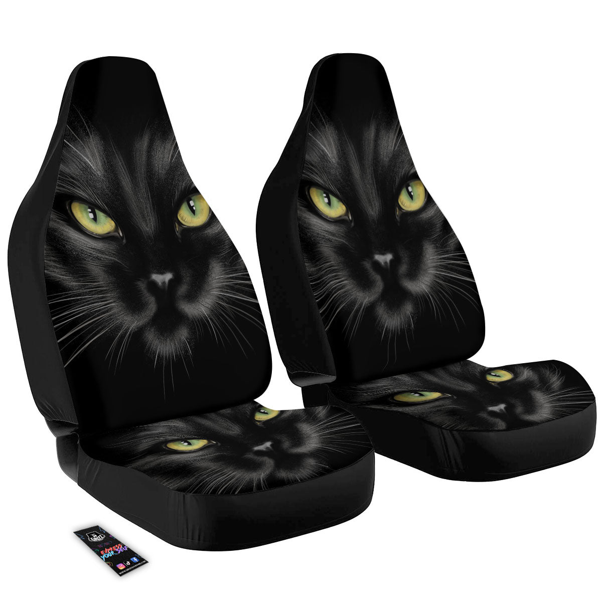 Drawing Portrait Black Cat Print Car Seat Covers-grizzshop