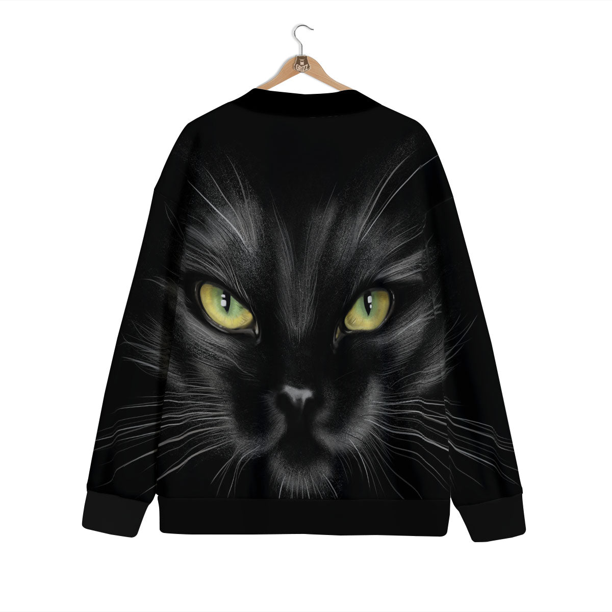 Drawing Portrait Black Cat Print Cardigan-grizzshop