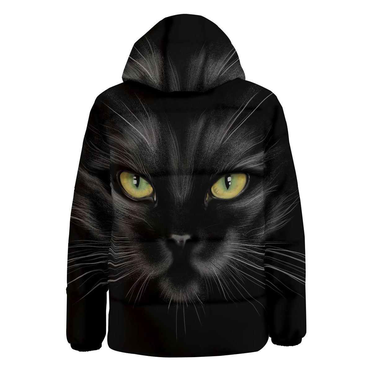 Drawing Portrait Black Cat Print Down Jacket-grizzshop