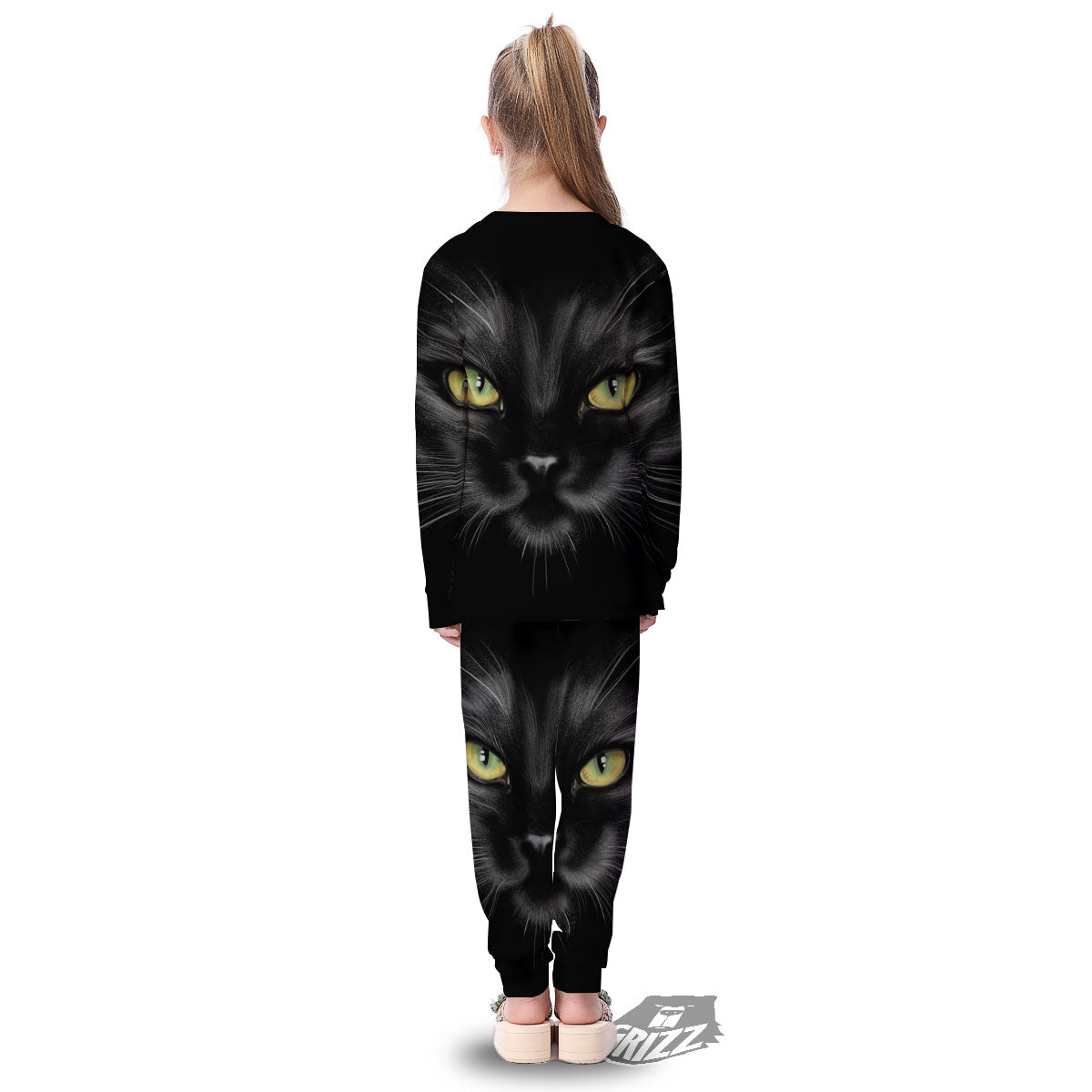 Drawing Portrait Black Cat Print Kid's Pajamas-grizzshop
